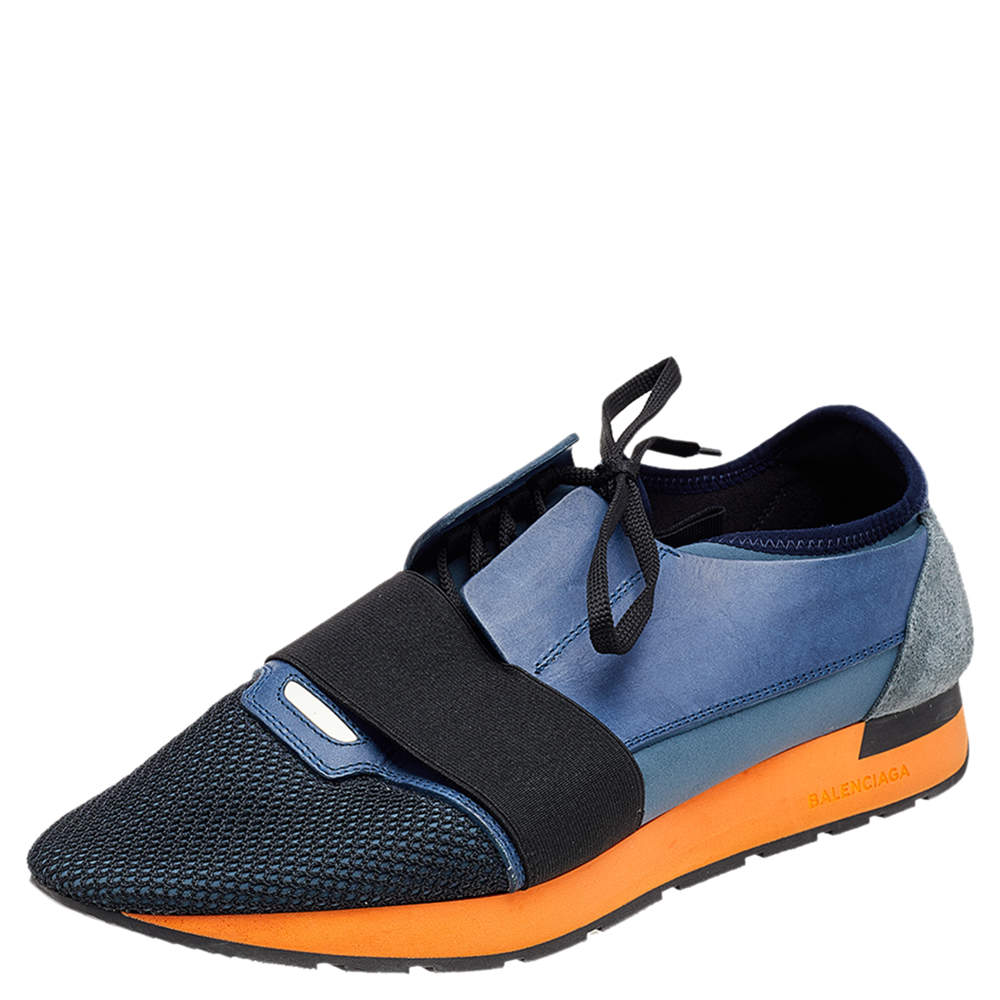 Pre Owned Balenciaga Multicolor Leather And Mesh Race Runner Sneakers Size 44