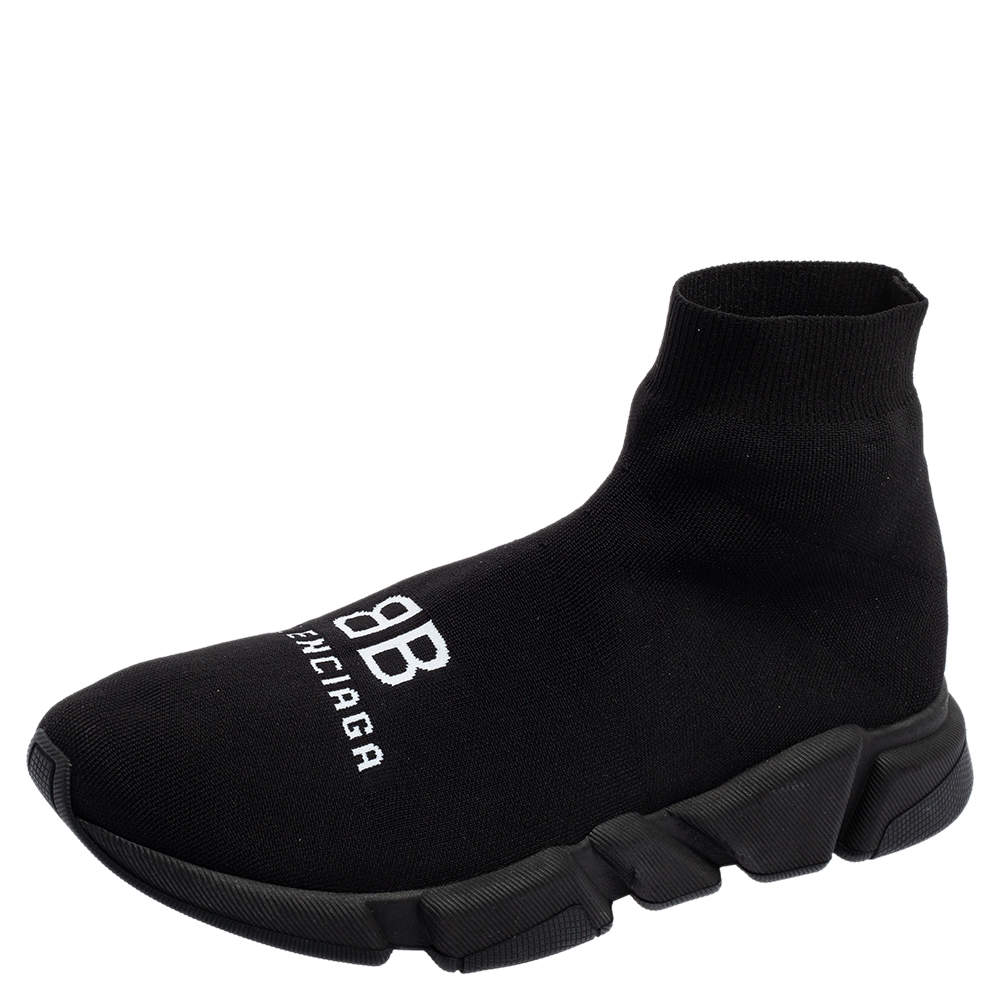 Pre Owned Balenciaga Black Knit Fabric Speed Recycle Sneakers Size 45