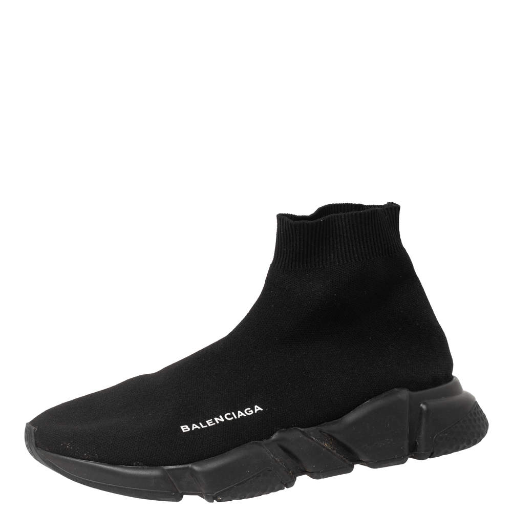 Pre Owned حذا ء رياضي بالنسياغا سبيد ترينرز قماش أسود بعنق مرتفع مقاس أوروبي 43