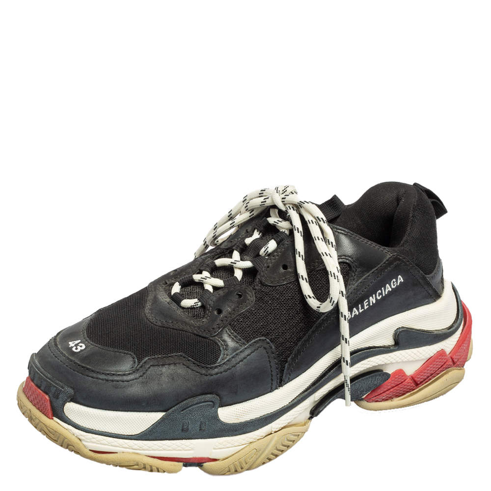 Pre Owned حذاء رياضي بالنسياغا تريبل أس شبك وجلد أسود مقاس 43