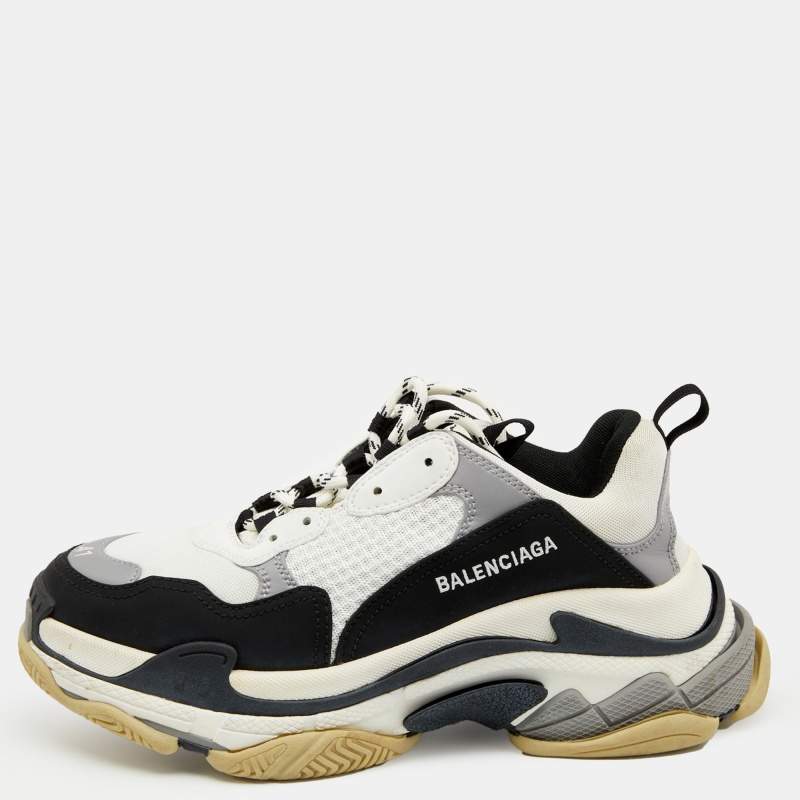مملوكة مسبقًا Balenciaga Black/White Leather And Mesh Triple S Clear Sneakers Size 41