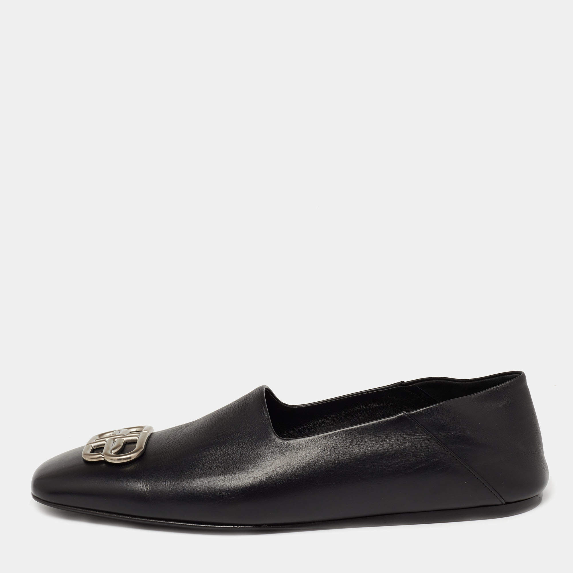 Balenciaga Black Leather Cosy BB Slip On Smoking Slippers Size 42 