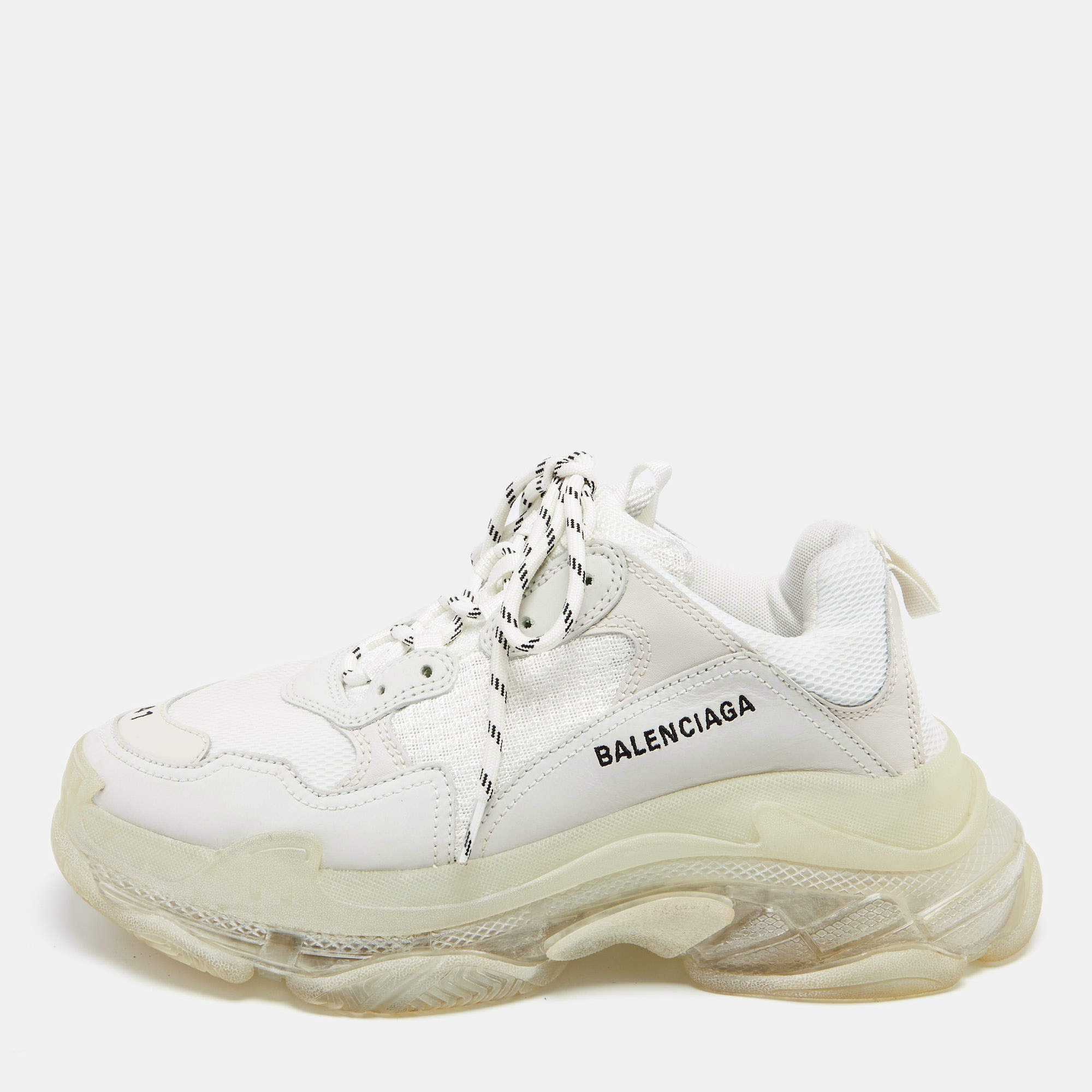 スニーカー Triple S leather and Mesh Sneakers Balenciaga White Mesh and Leather Triple S Clear Low-Top