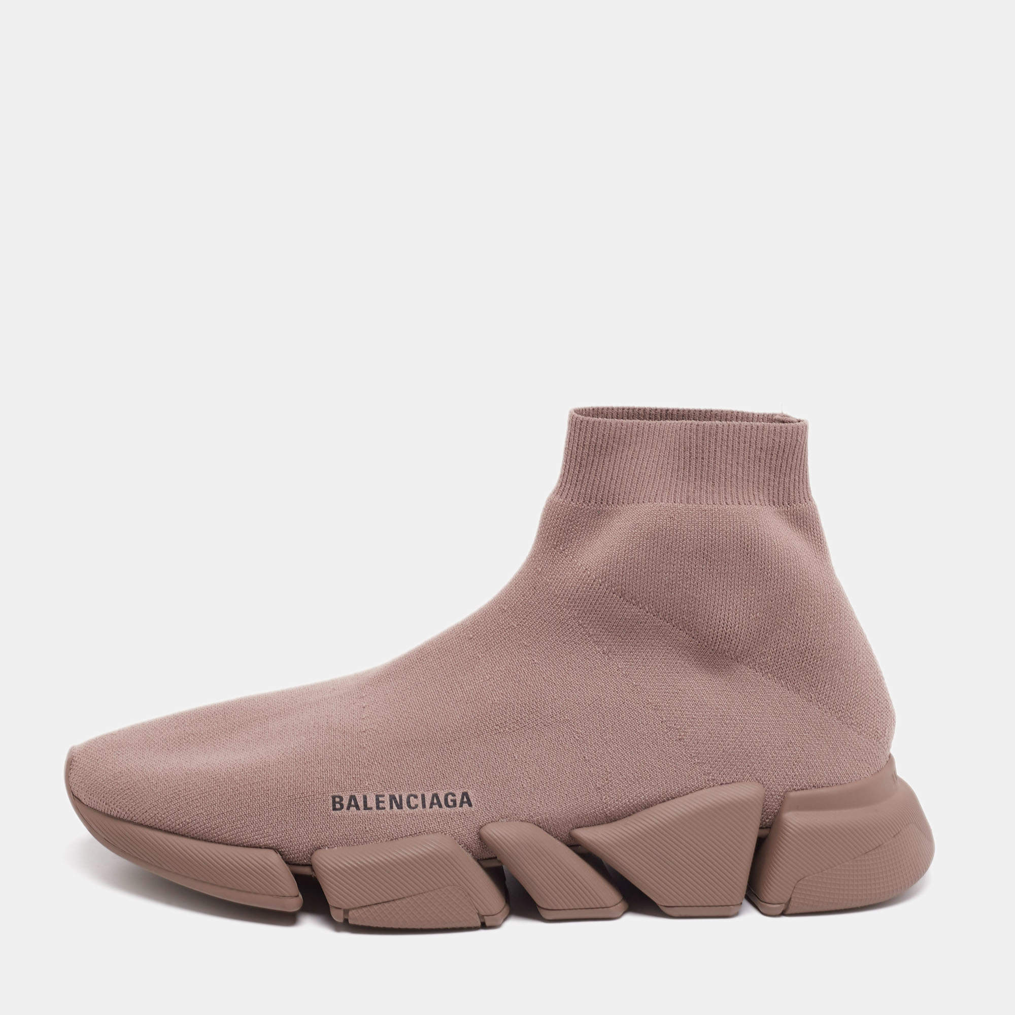 Pre Owned حذاء رياضي بالنسياغا سبيد ترينر قماش تريكو بني فاتح بعنق مرتفع مقاس 45