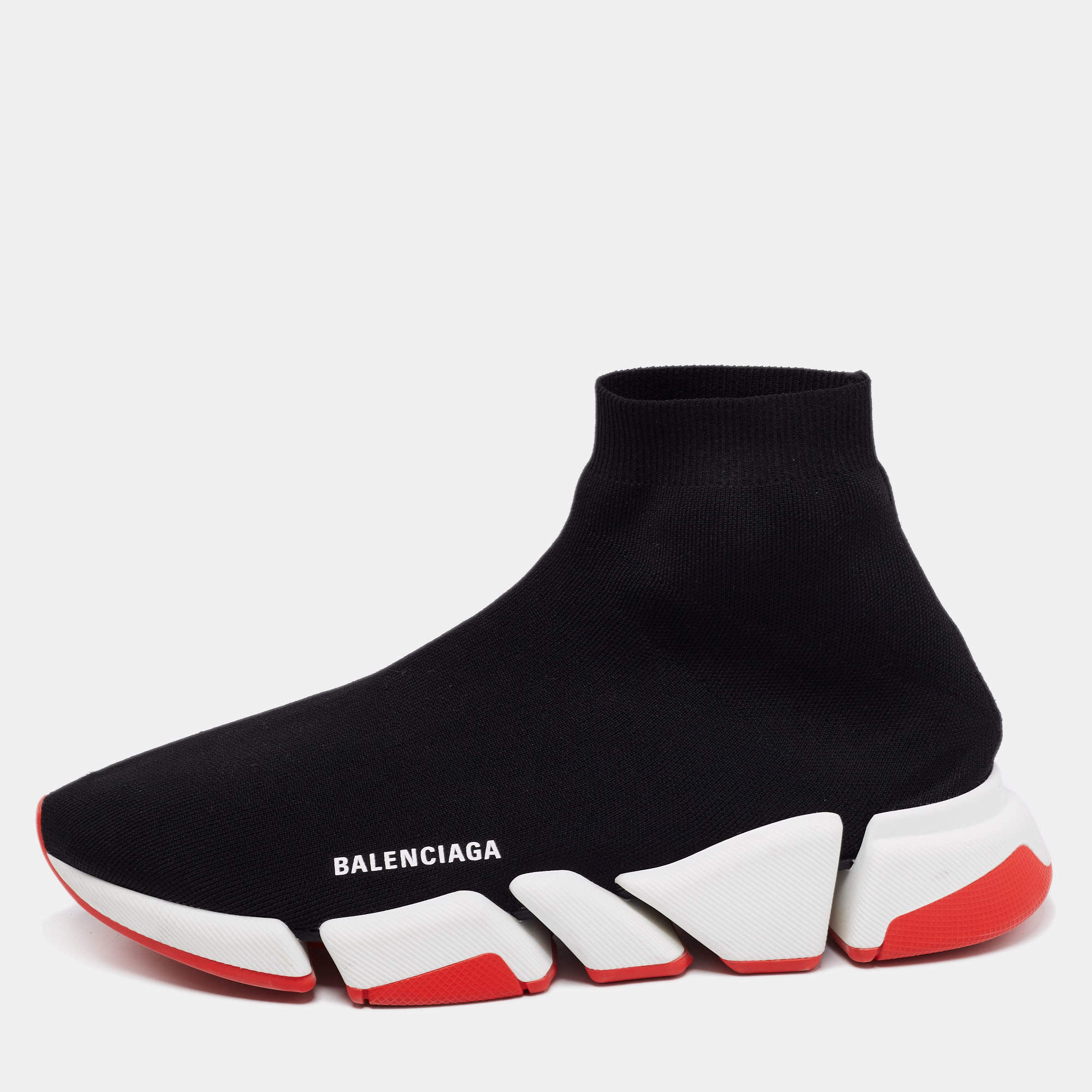 Pre Owned حذاء رياضي بالنسياغا سبيد ترينر قماش تريكو أسود بعنق مرتفع مقاس 45