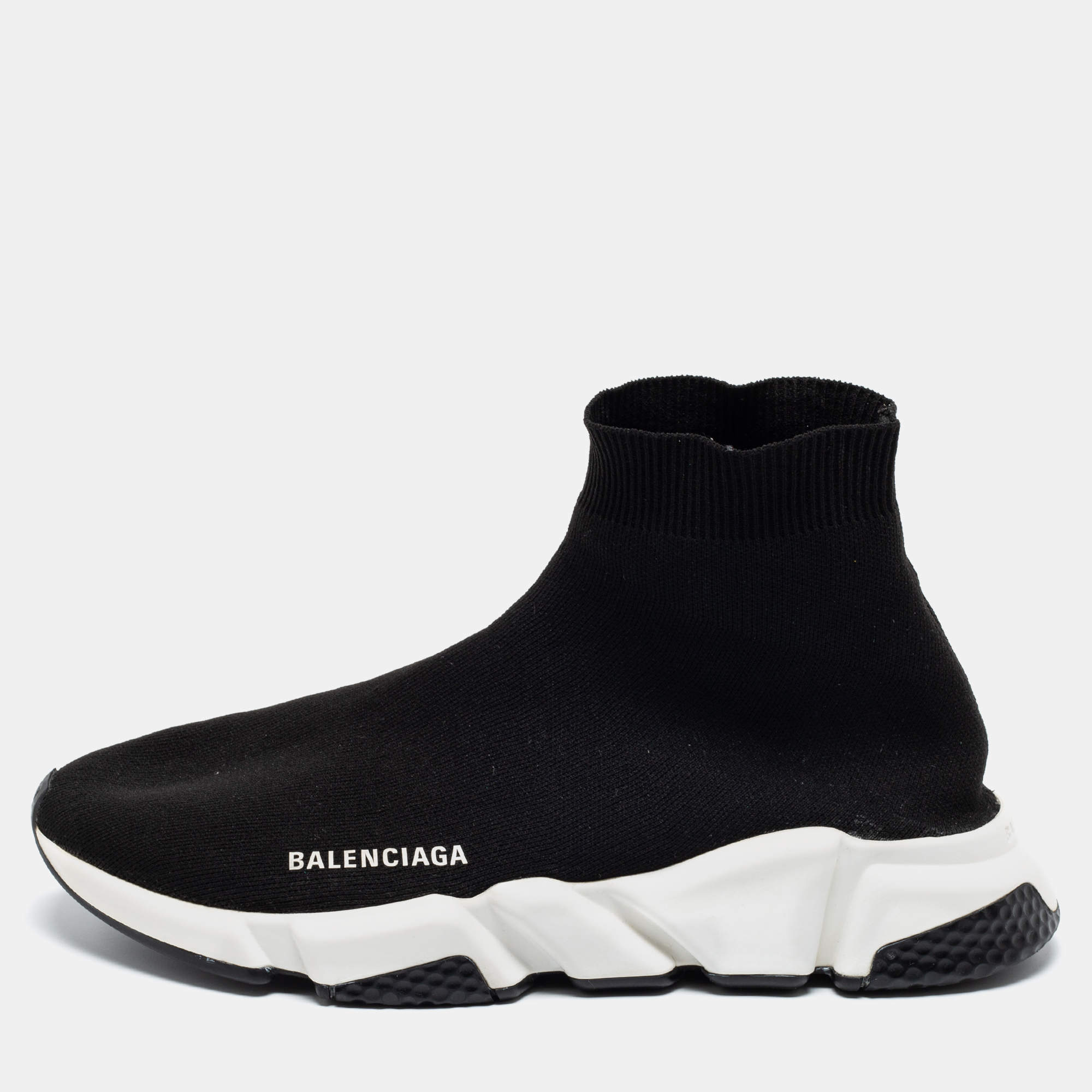 Pre Owned Balenciaga Black Knit Fabric Speed Trainer High-Top Sneakers Size 42