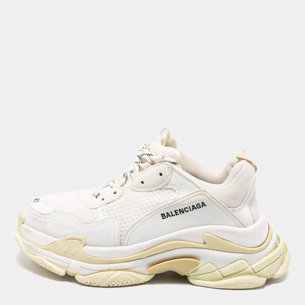 Pre Owned Balenciaga White Nubuck Leather and Mesh Triple S Low-Top Sneakers Size 41