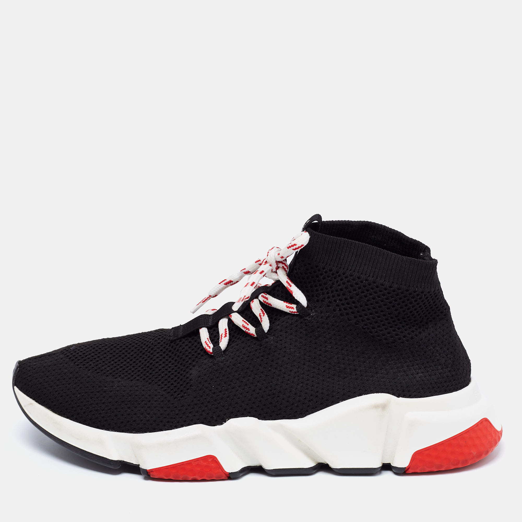 Pre Owned Balenciaga Black Knit Fabric Speed Lace Up Sneakers Size 41