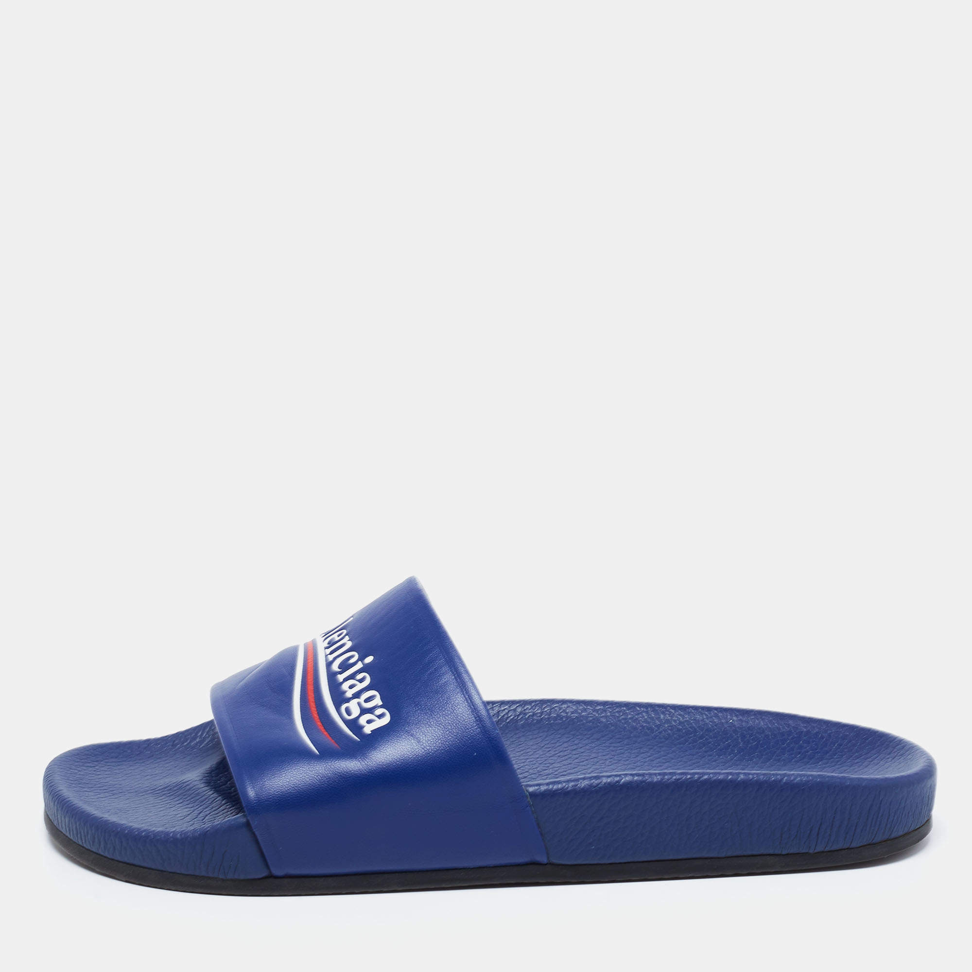 Pre Owned صندل سلايد بالنسياغا جلد أزرق سليب أون مقاس 42