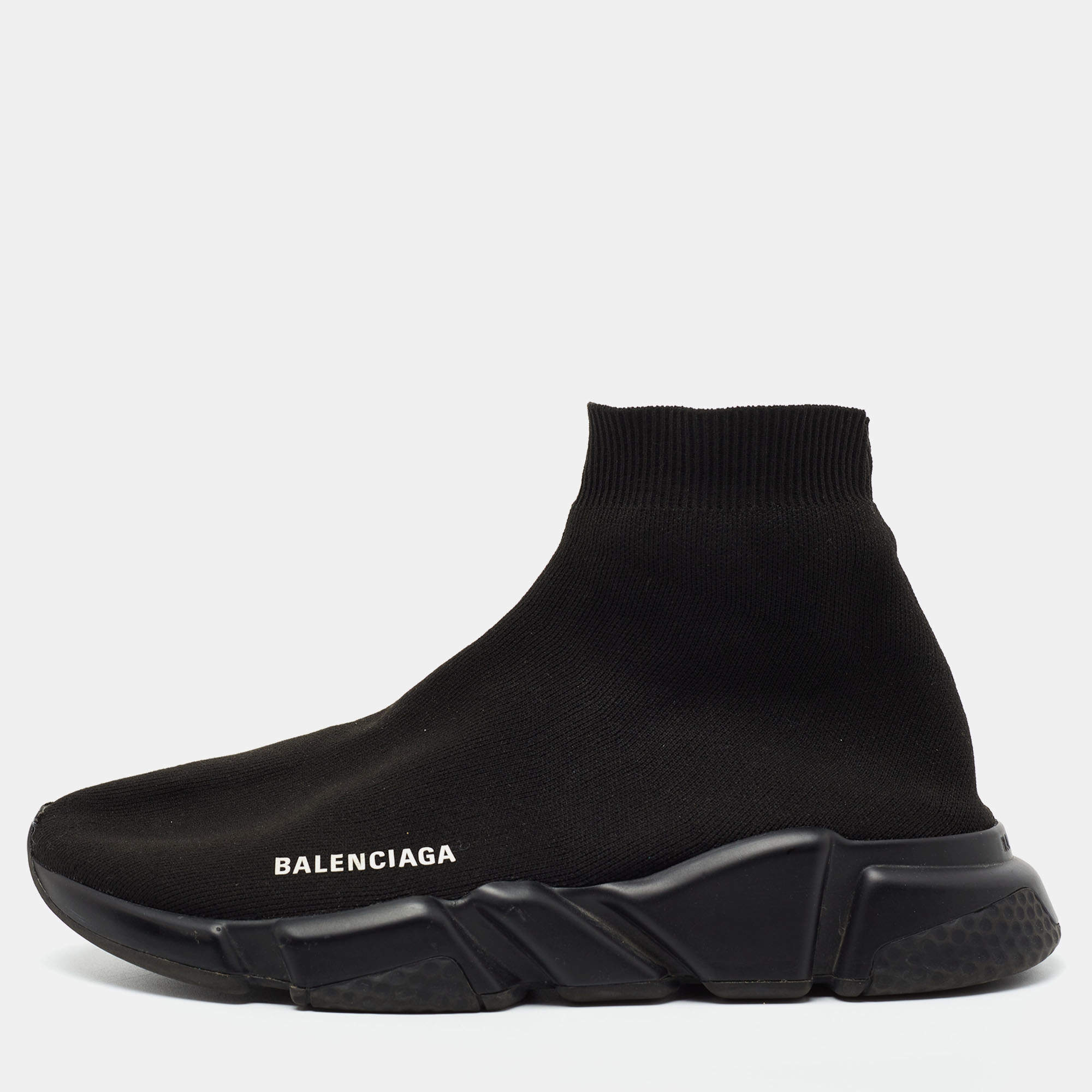 Pre Owned Balenciaga Black Knit Fabric Speed Trainer  Sneakers Size 42
