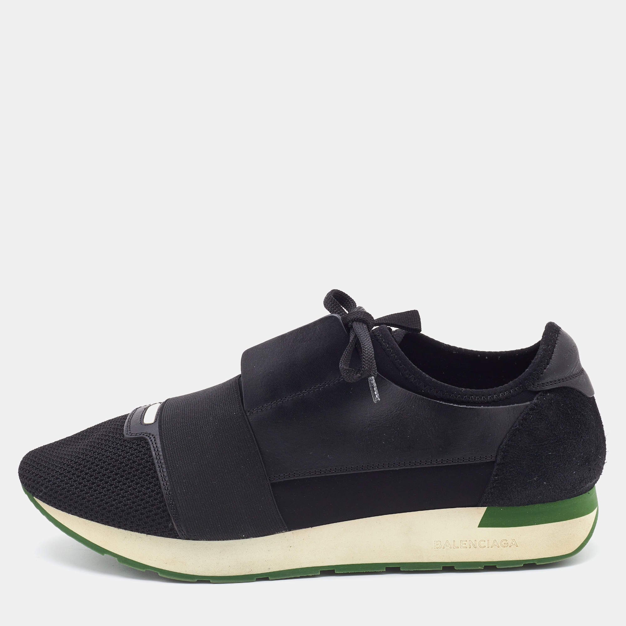 Balenciaga Black Leather and Mesh Race Runner Low Top Sneakers Size 42