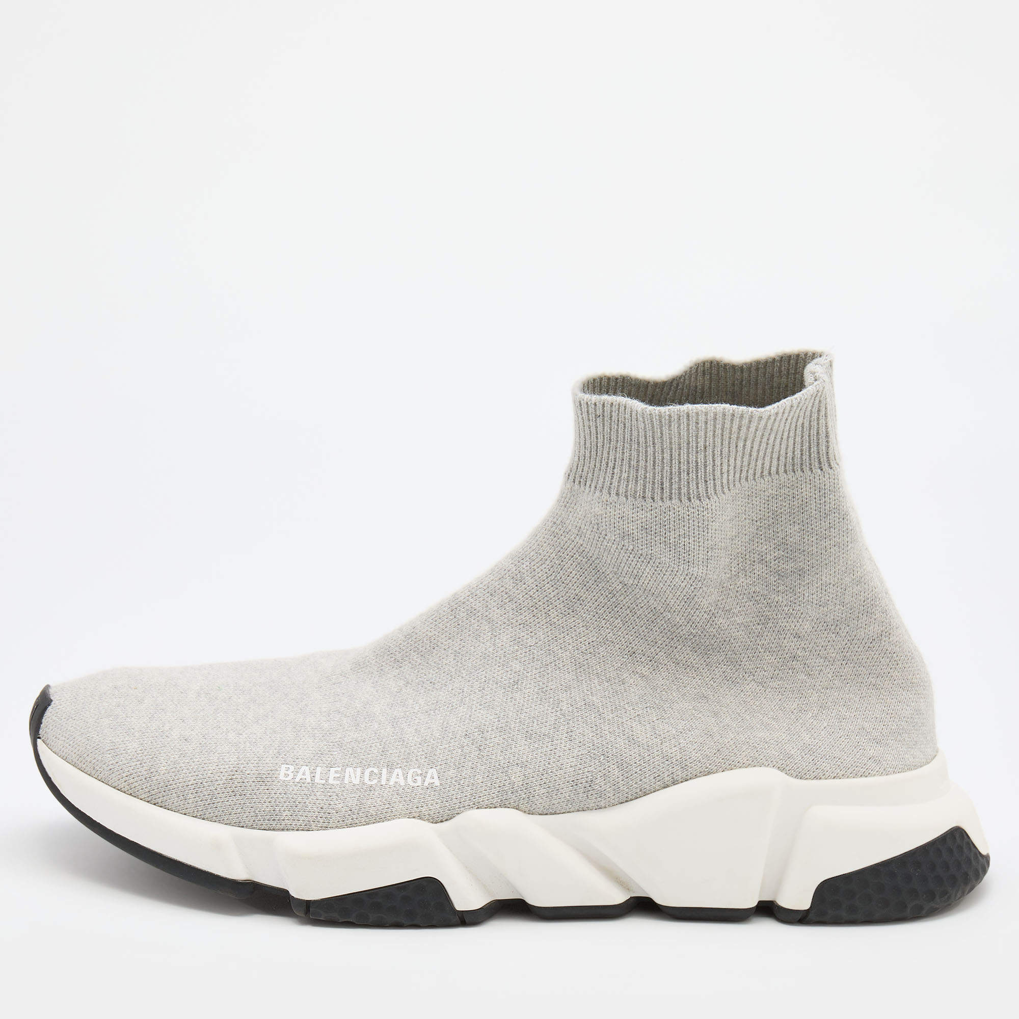 Pre Owned Balenciaga Grey Knit Fabric Speed 2.0 Slip On Sneakers Size 42