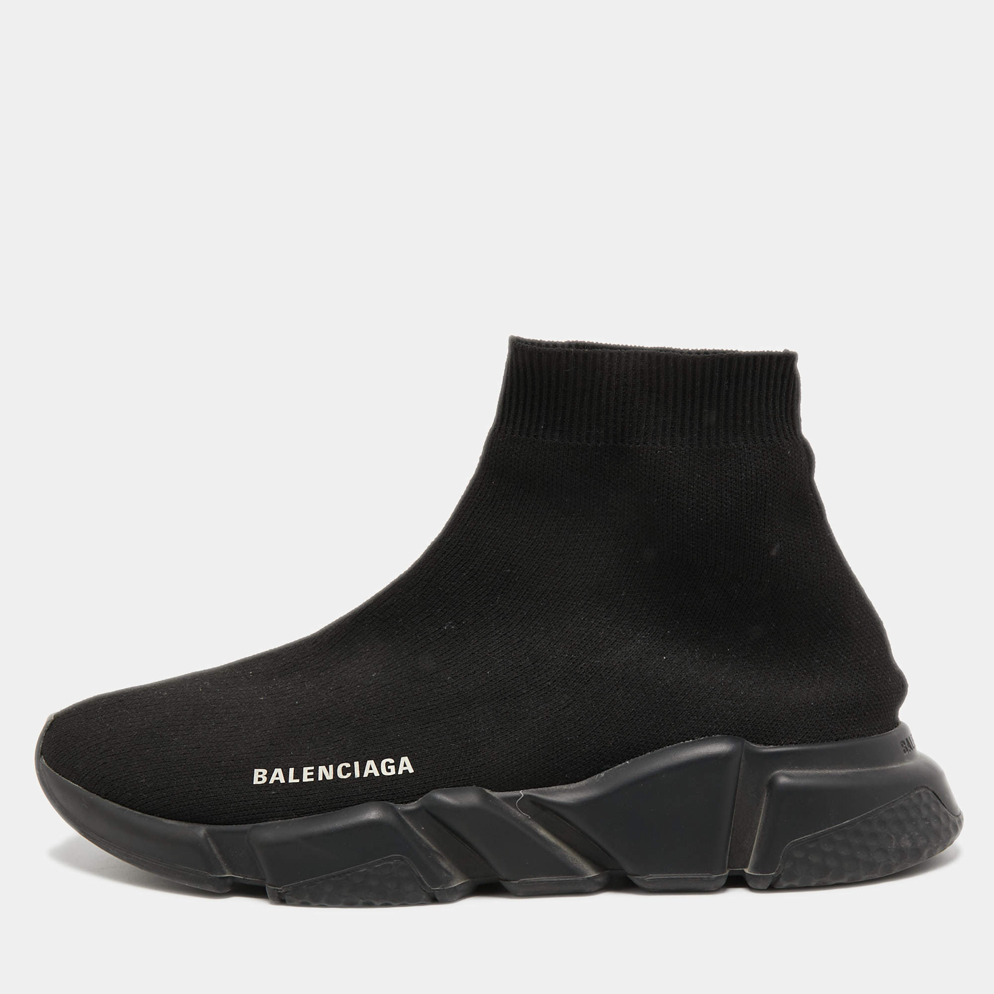 Pre Owned Balenciaga Black Knit Fabric Speed Trainer Sneakers Size 42