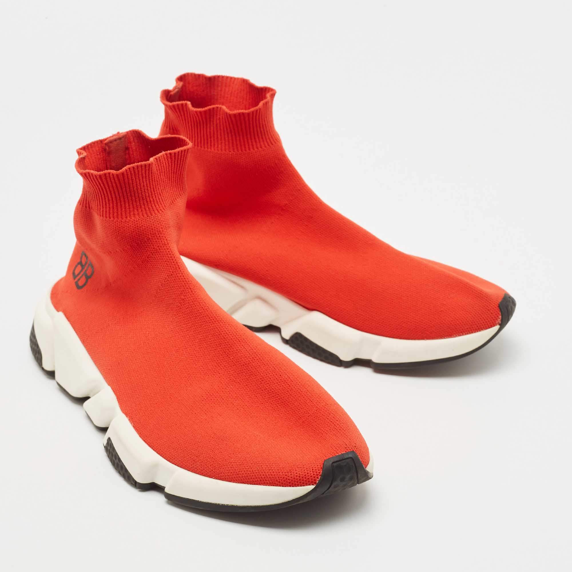 Balenciaga Red Knit Fabric Speed Trainer BB Sock Sneakers Size 43 Balenciaga