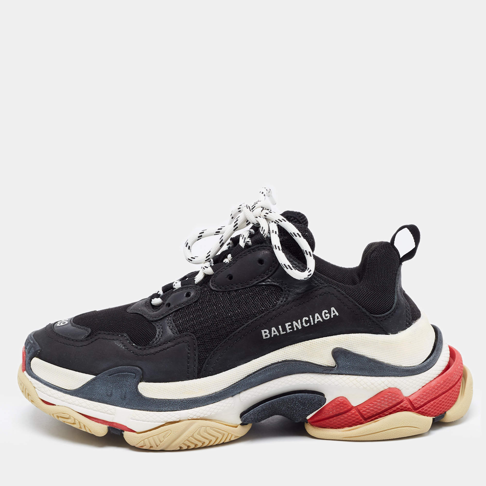 Balenciaga Black Mesh and Leather Triple S Sneakers Size 39