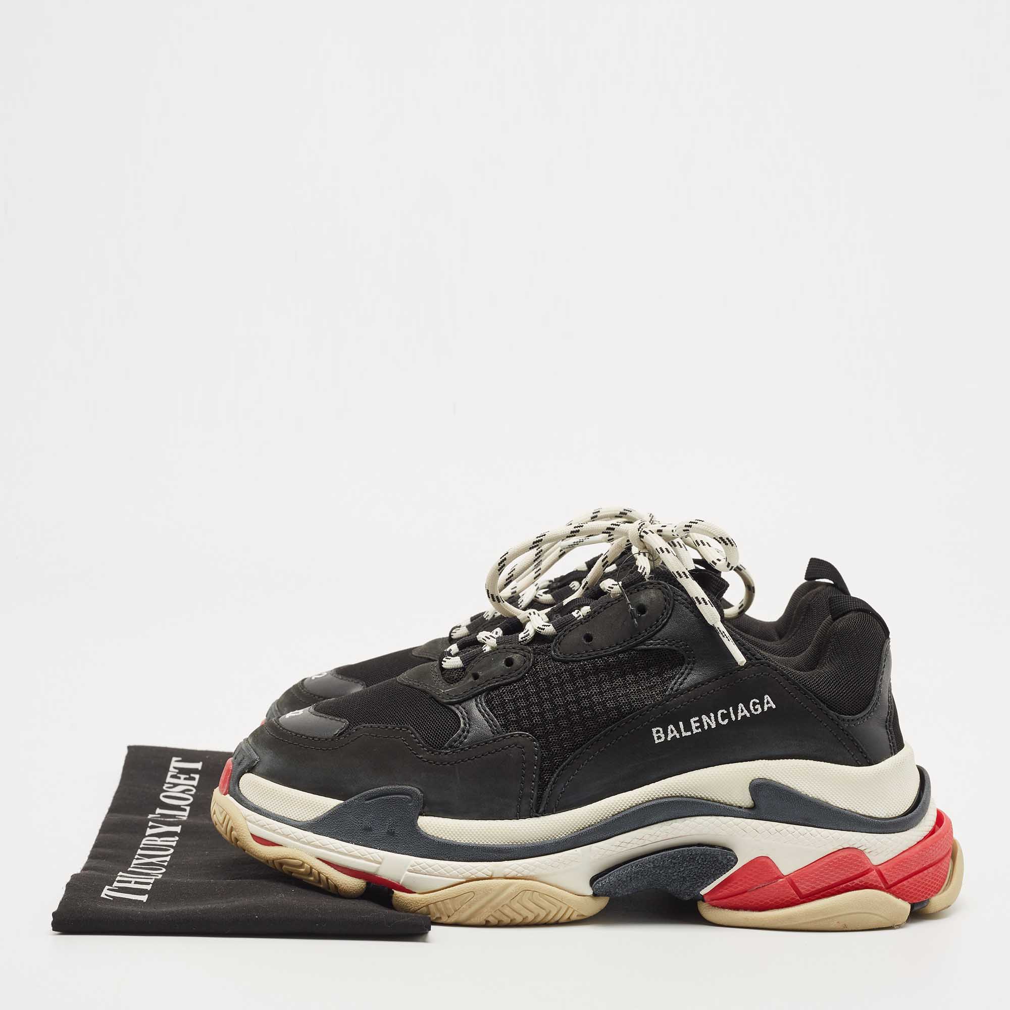 Balenciaga Black Mesh and Leather Triple S Lace Up Sneakers