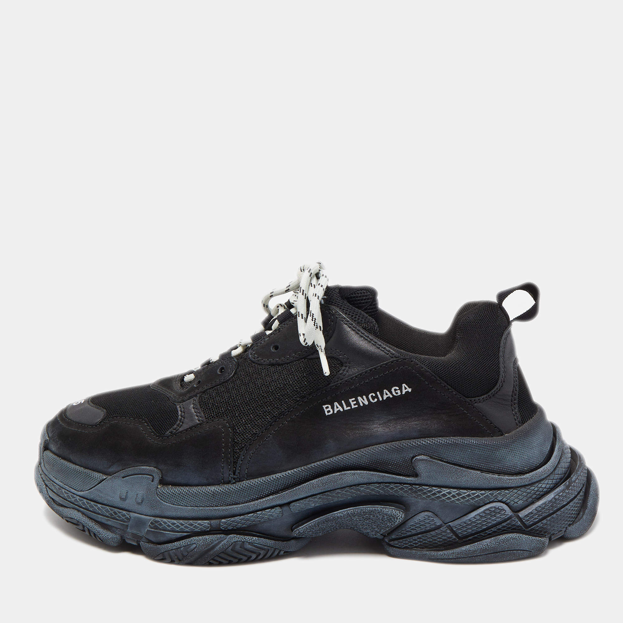 Balenciaga Black Nubuck Leather and Mesh Triple S Low Top Sneakers Size 45