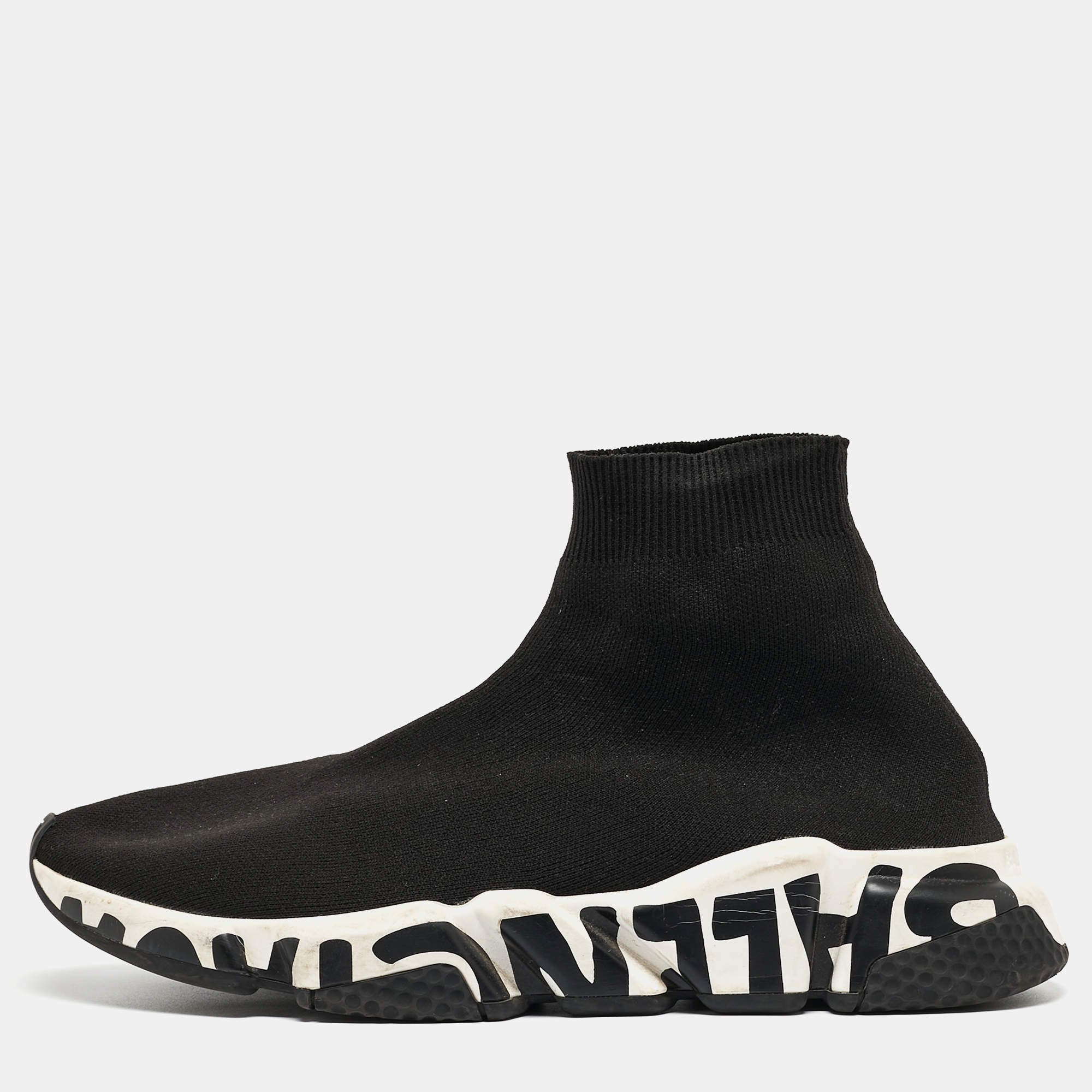 Pre Owned Balenciaga Black Knit Fabric Speed Trainer Sneakers Size 41