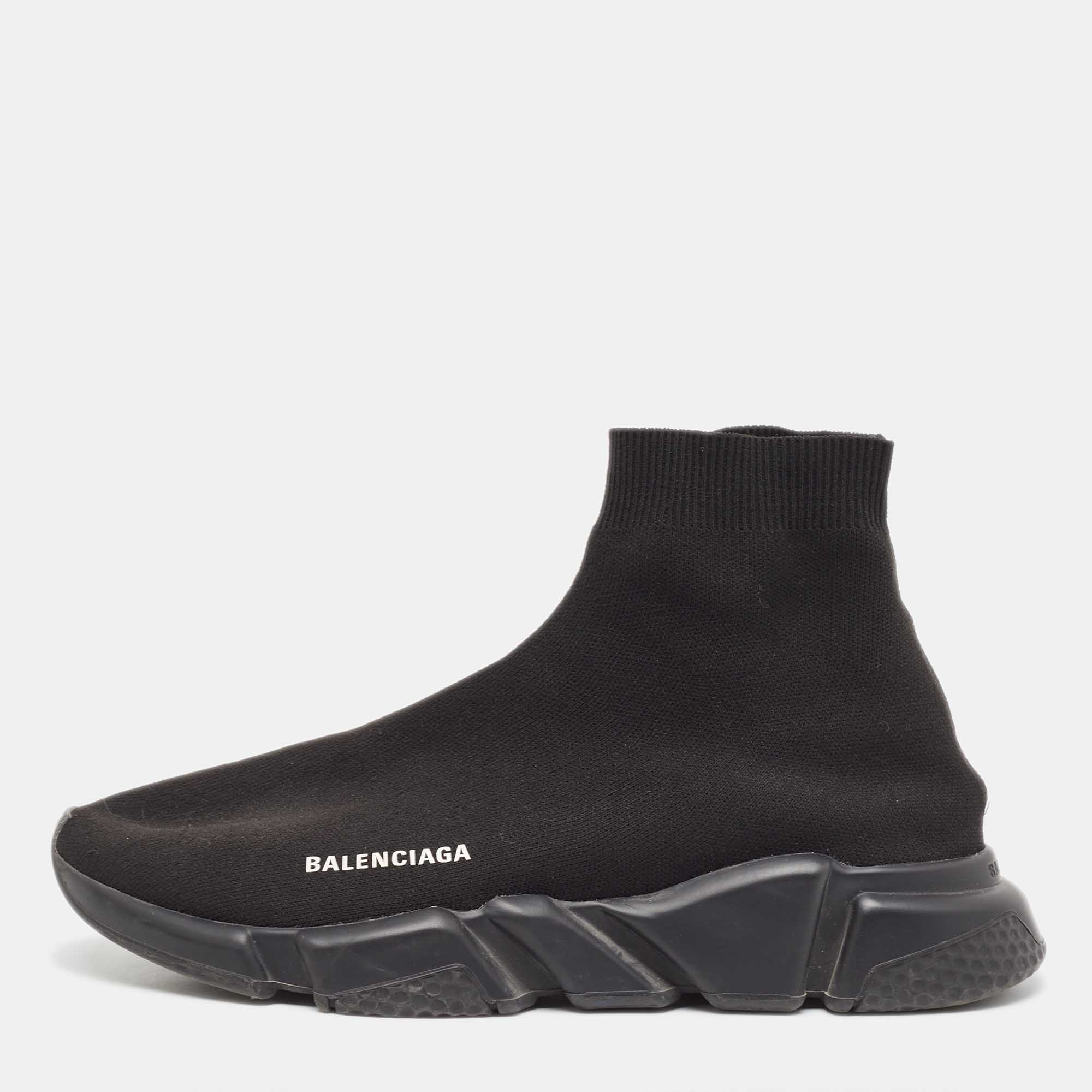 Balenciaga Black Knit Fabric Speed Trainer High Top Sneakers Size 44