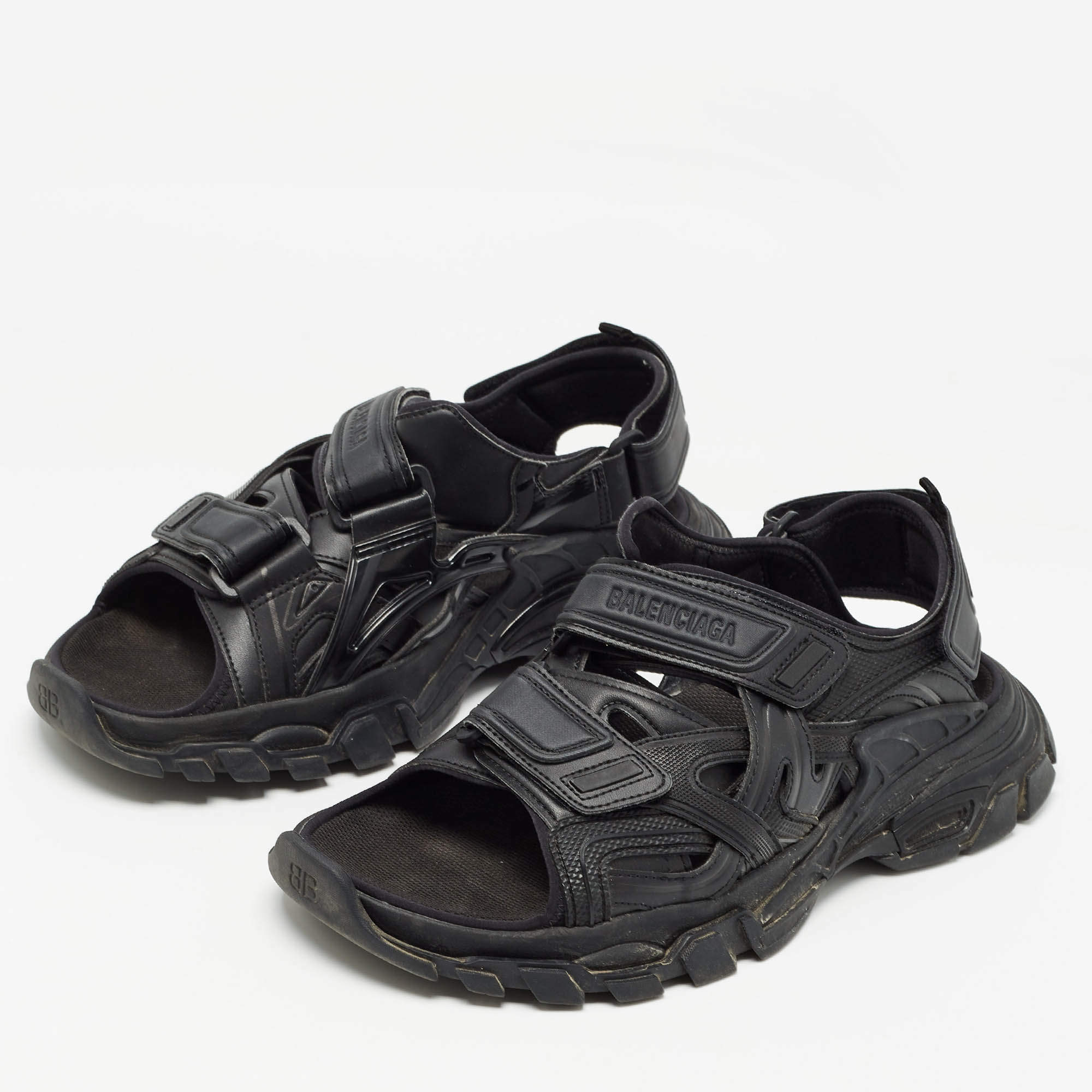 Balenciaga Black Rubber and Faux Leather Track Sandals Size 43