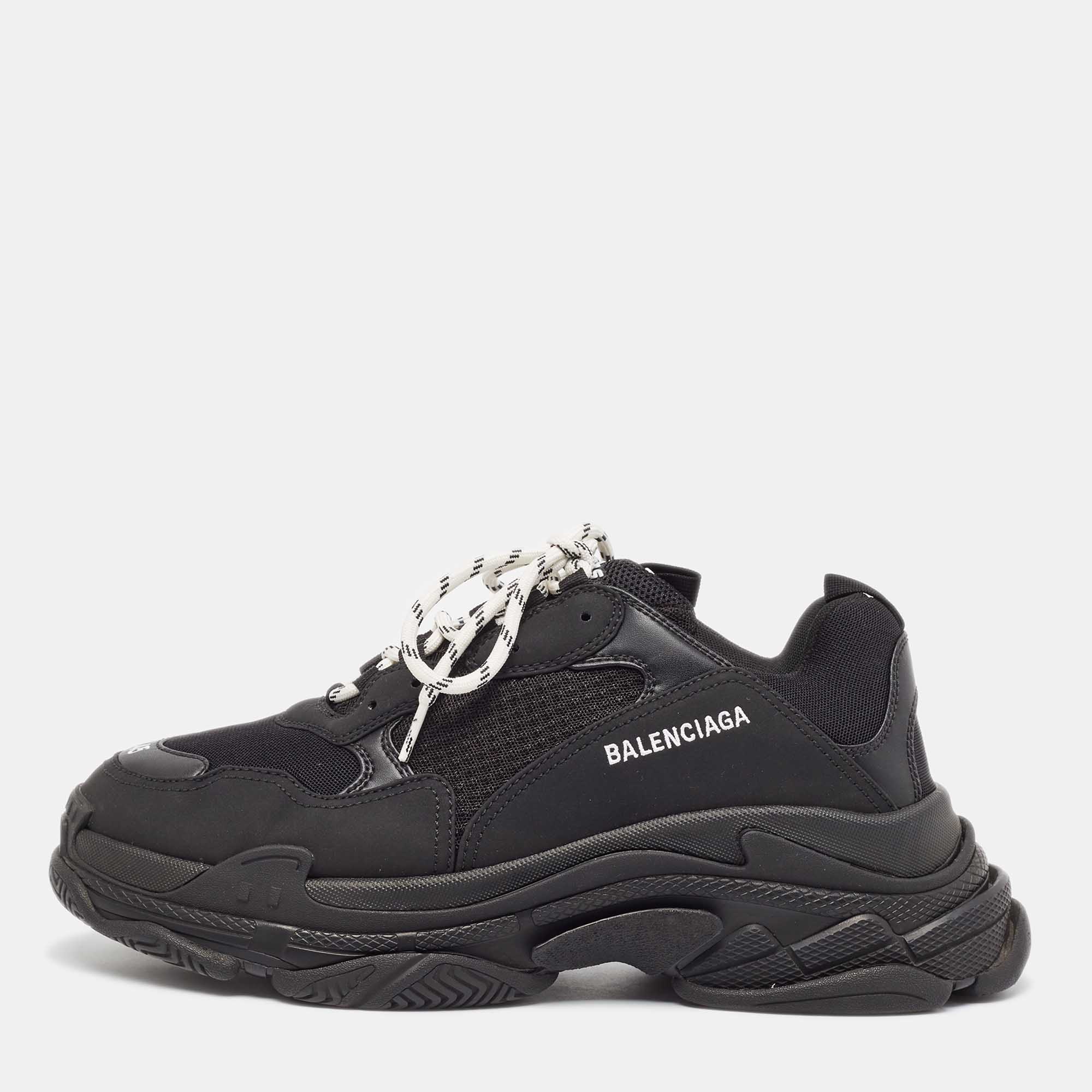 Balenciaga Black Mesh and Nubuck Triple S Sneakers Size 45