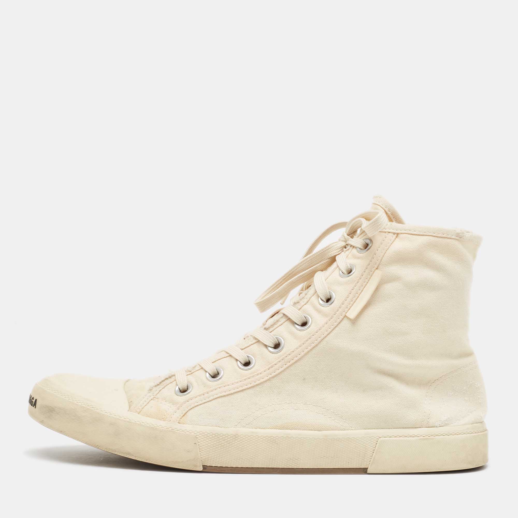 Pre Owned Balenciaga Off White Canvas High Top Sneakers Size 43