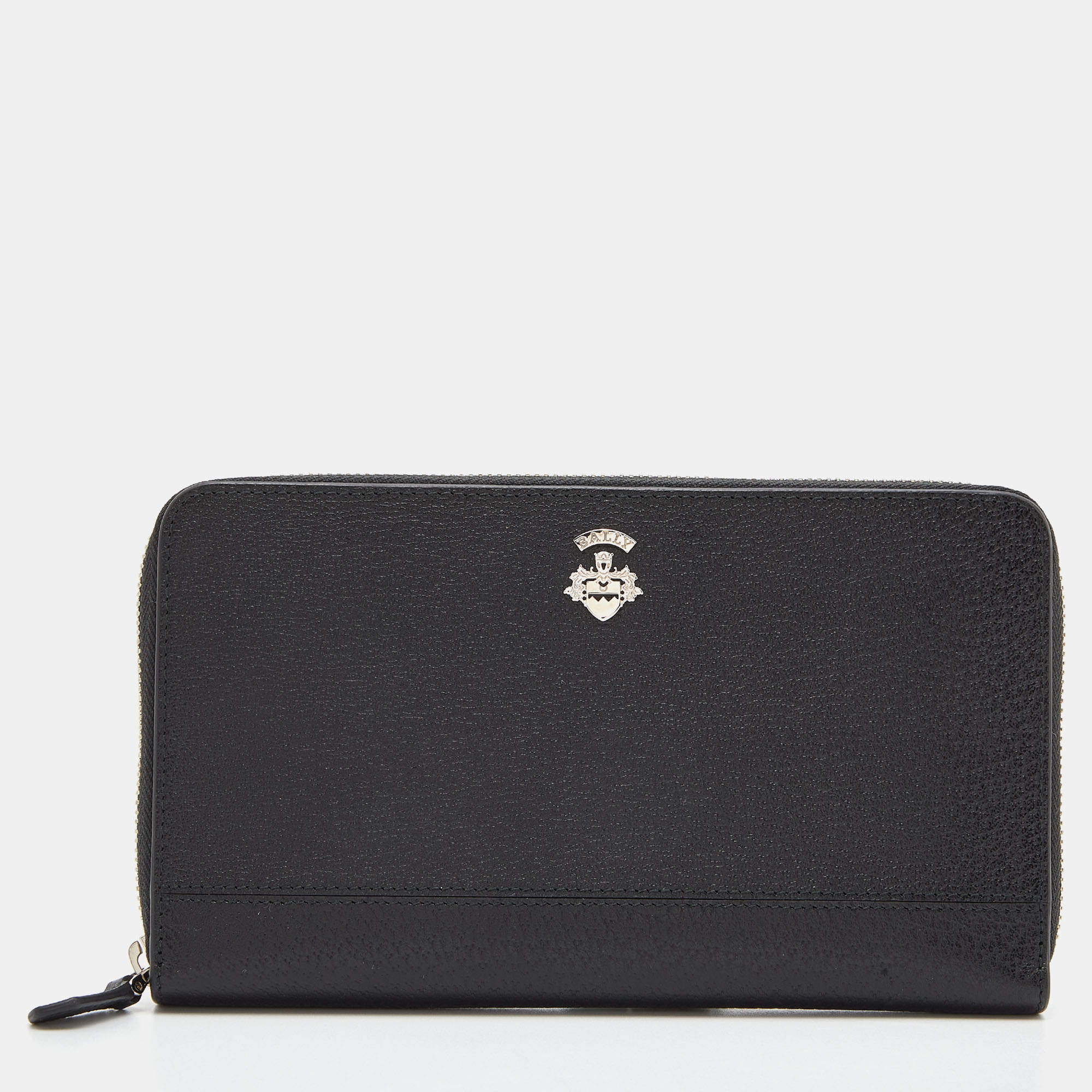 Bally Black Leather Zip Around Wallet
