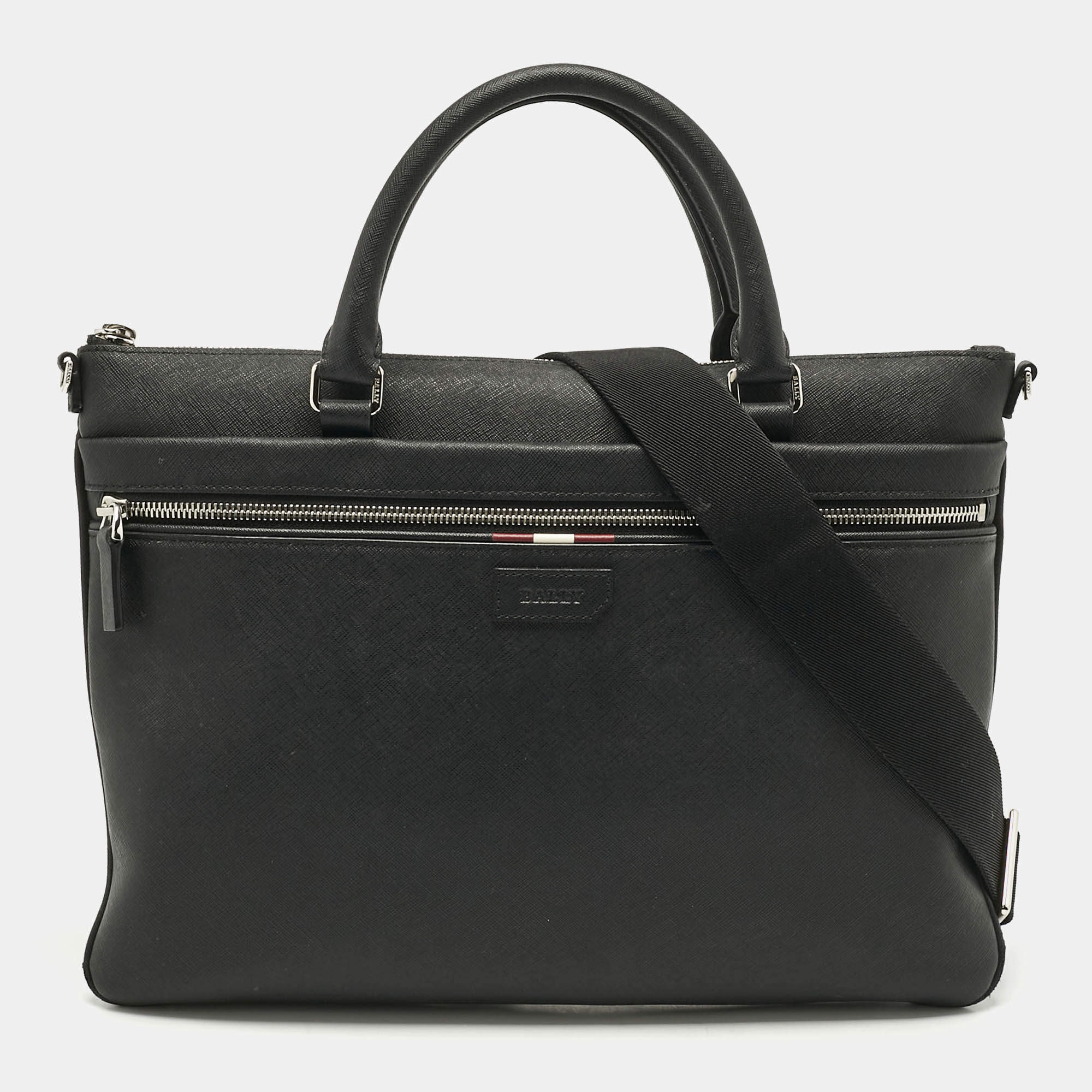 Bally Black Leather Zip Briefcase Bag