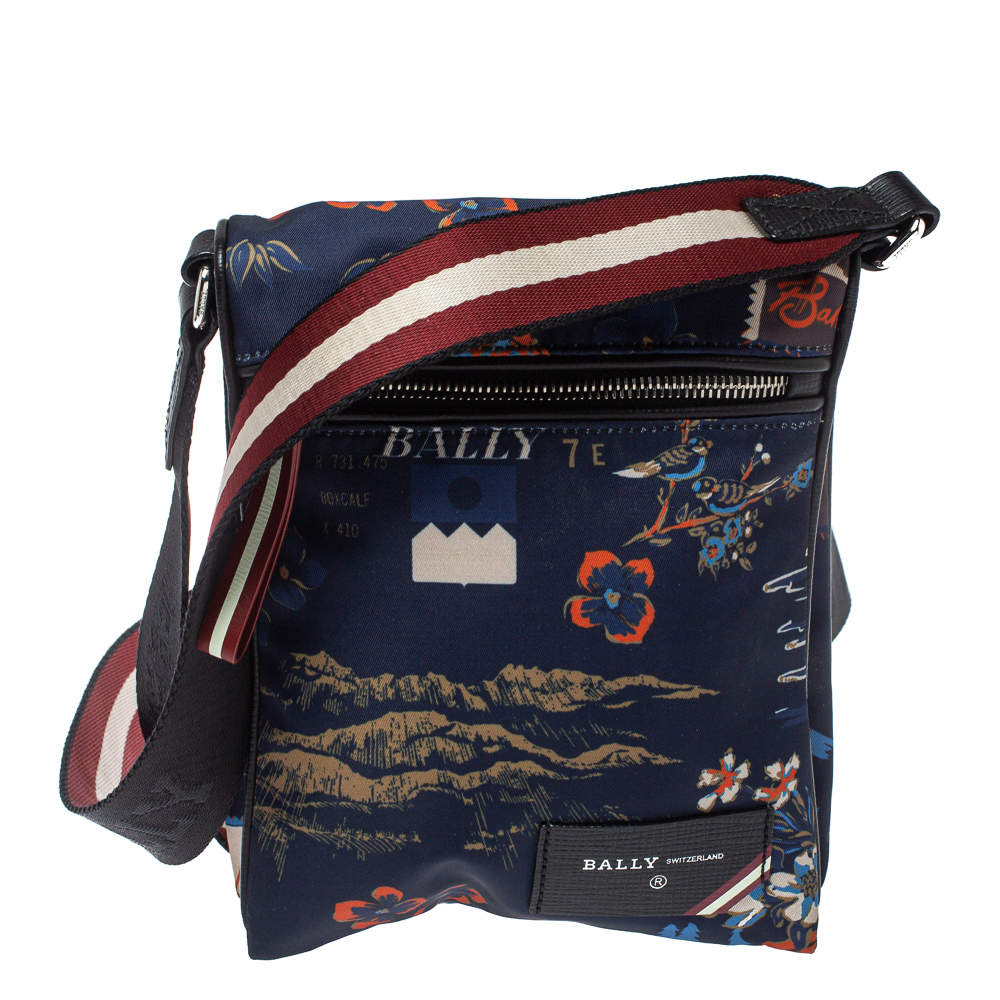 Bally Blue Tropical Print Nylon Small Messenger Bag