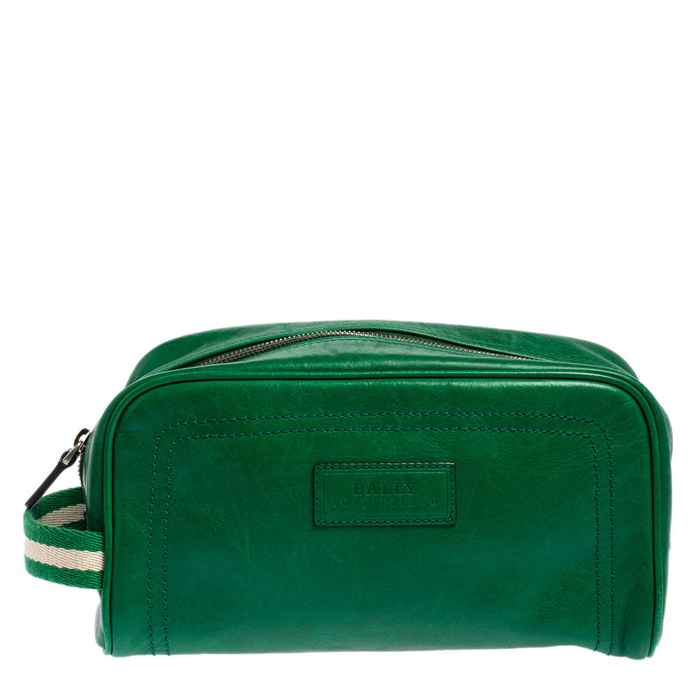 Bally Green Leather Takimo Toiletry Pouch