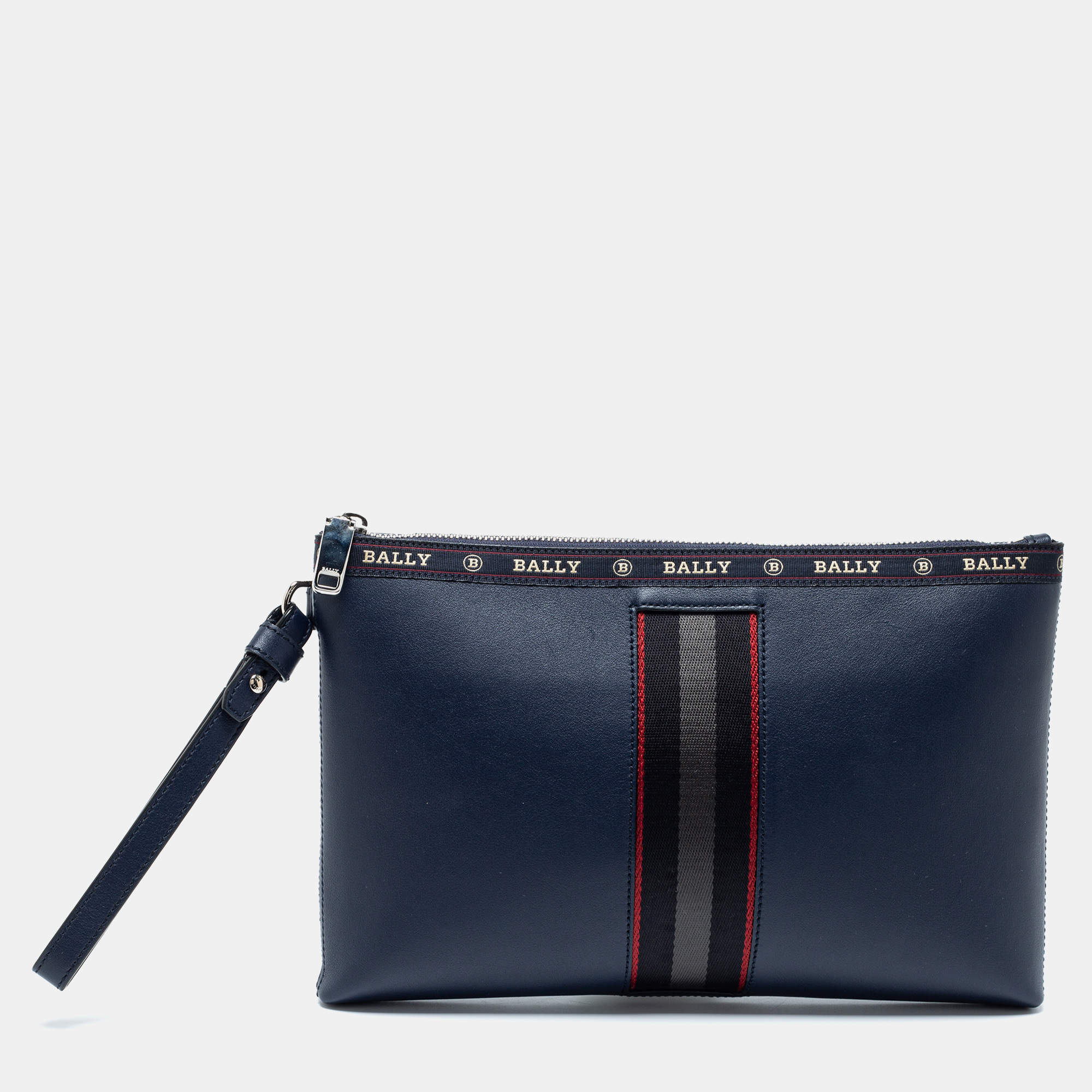 Bally Navy Blue Leather Hartland Wristlet Clutch