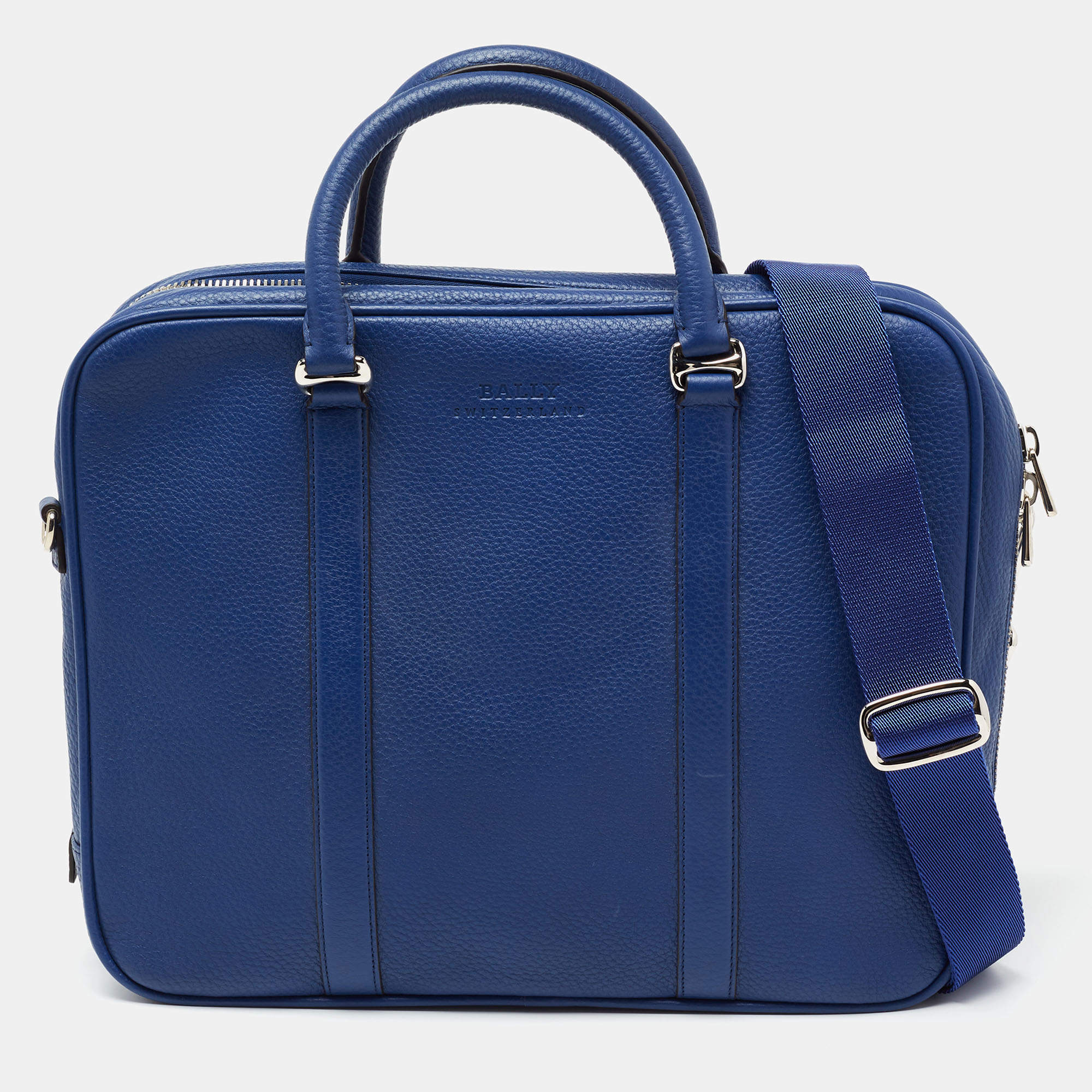 Pre Owned Bally Blue Leather Maed Laptop Bag