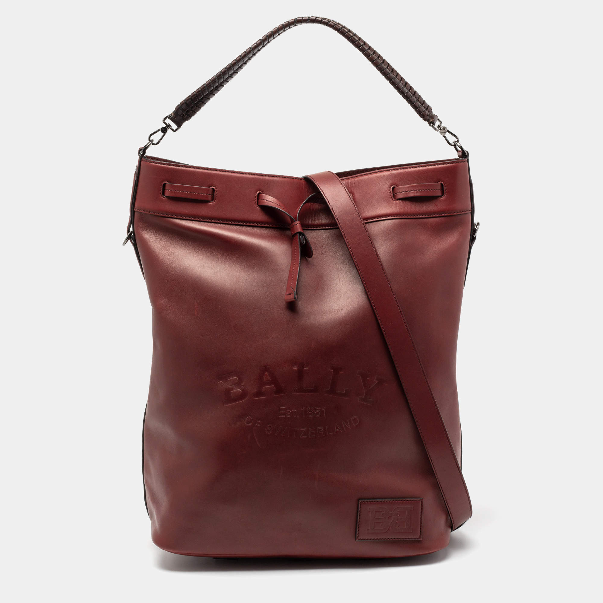 Bally Burgundy Leather Cloy Drawstring Bucket Bag