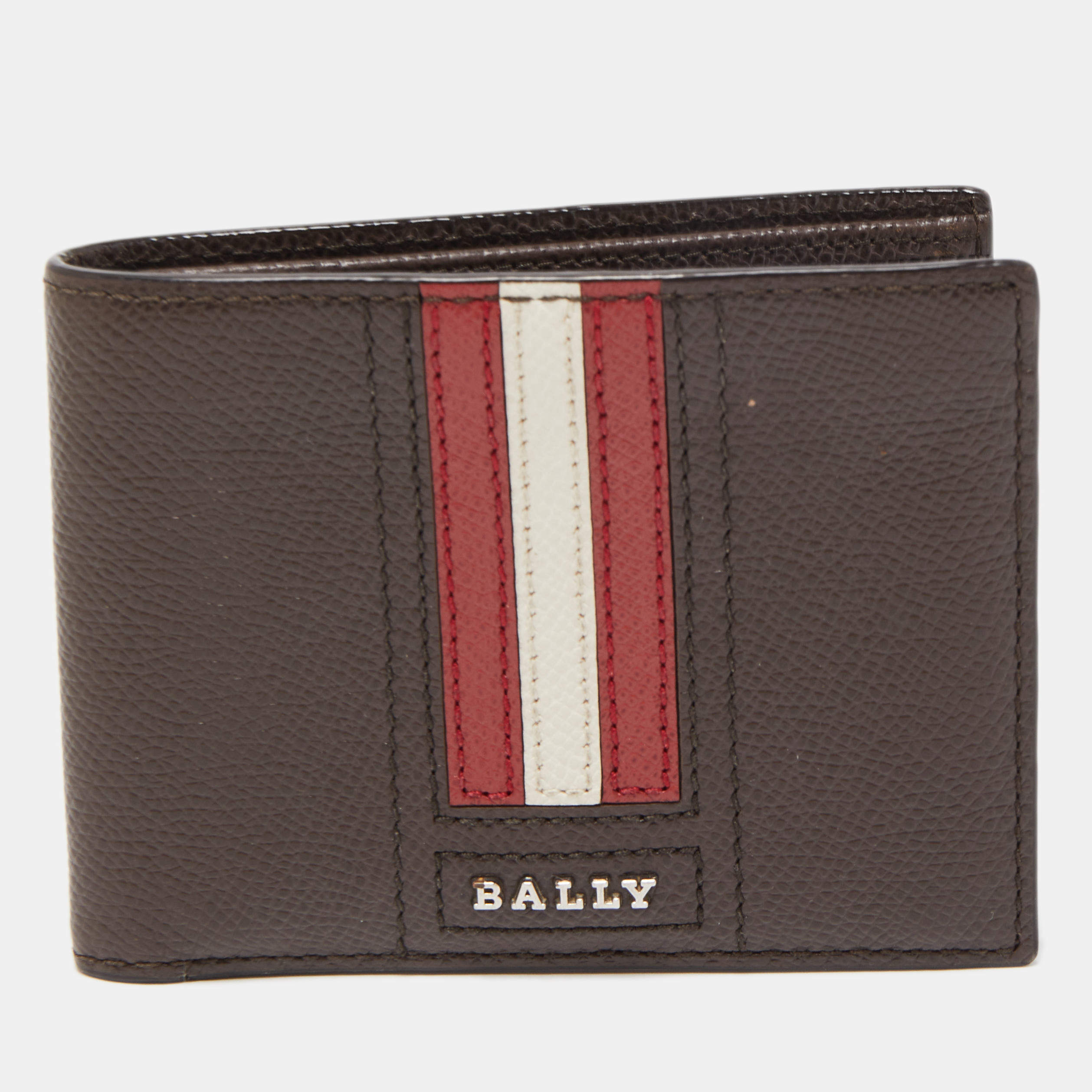 Bally Dark Brown Leather Stripe Bifold Wallet