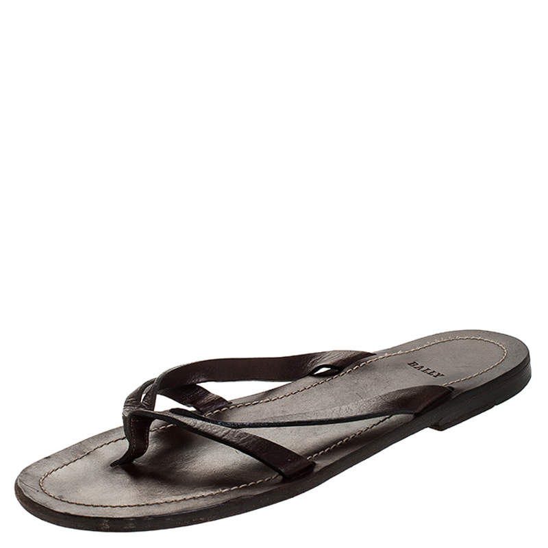 Bally Brown Leather Thong Flat Sandals Size 43 Bally | TLC
