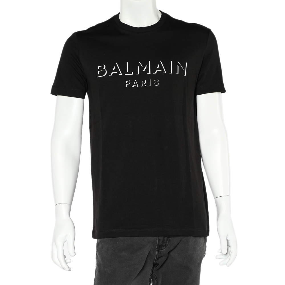 Balmain Black 3D Logo Printed Cotton Crewneck T-Shirt M