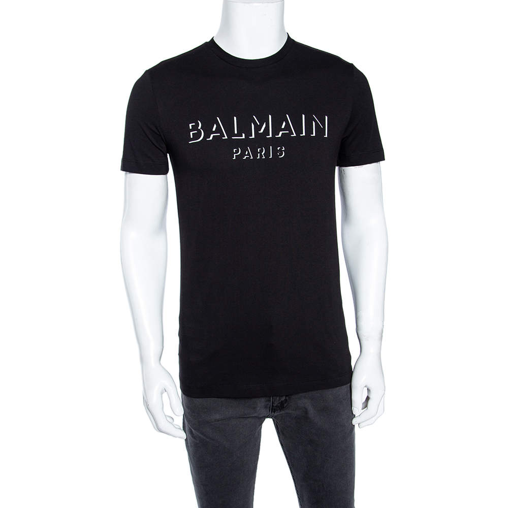 Pre Owned Balmain Black 3D Logo Printed Cotton Crewneck T-Shirt S