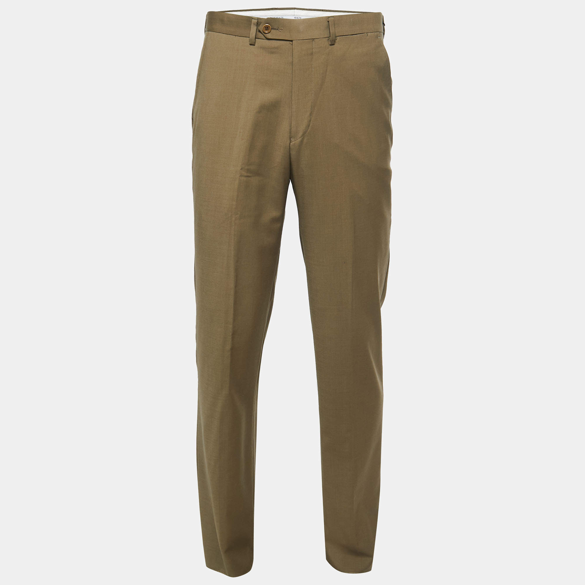 Pre Owned Balmain Olive Green Wool Trousers S