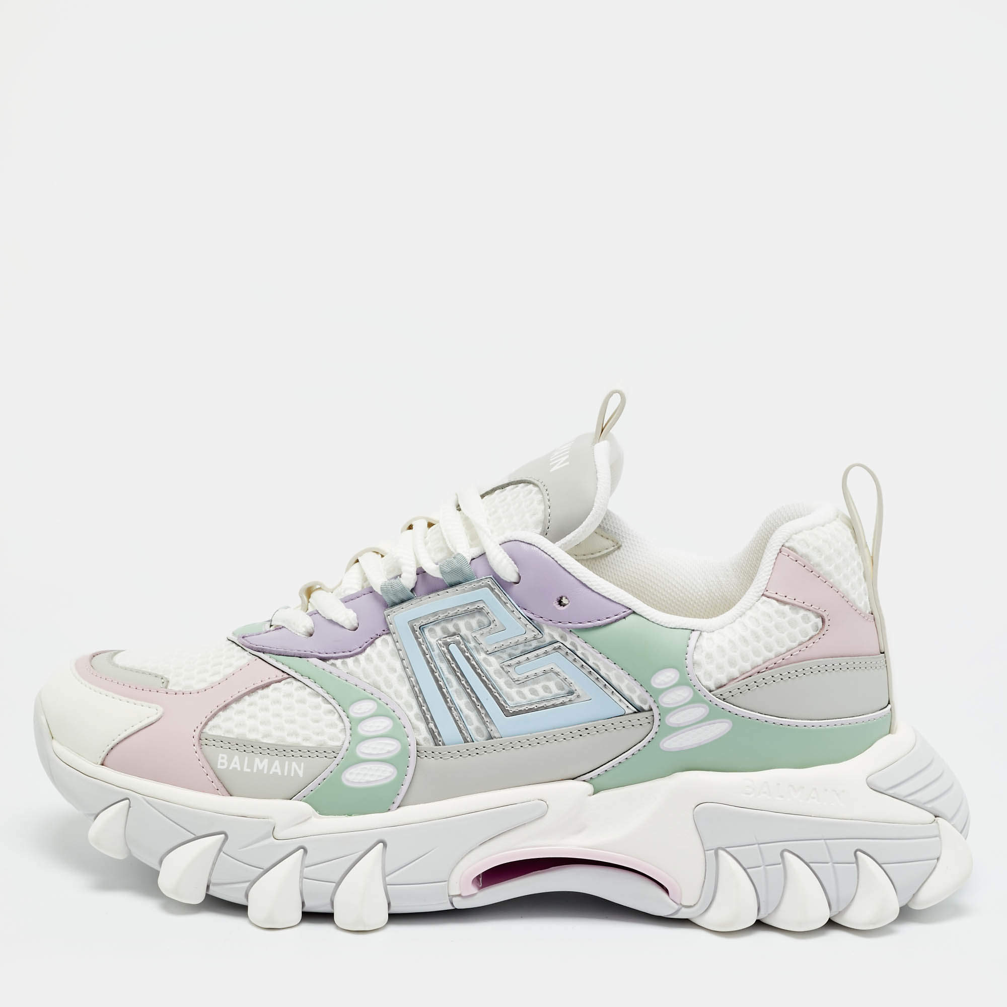 Pre Owned حذاء رياضي بربري بأربطة جلد وشبك متعدد الألوان مقاس 41