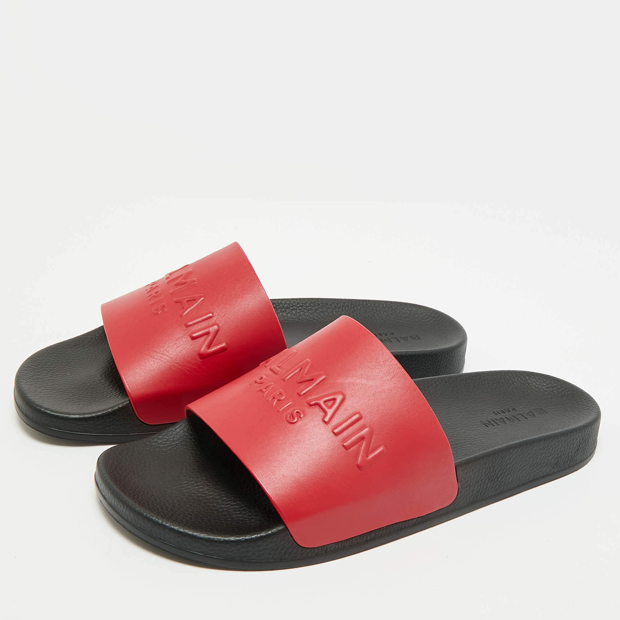 Balmain Black Quilted Leather B-IT Slide Sandals Size 45 Balmain