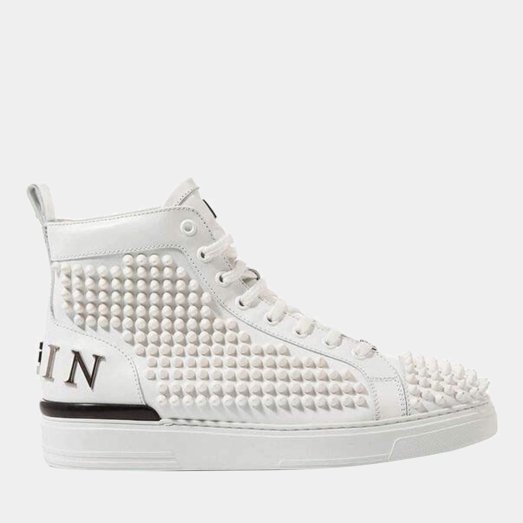 Pre Owned Balmain Black & White - Leather - High Top Sneakers - EU 43