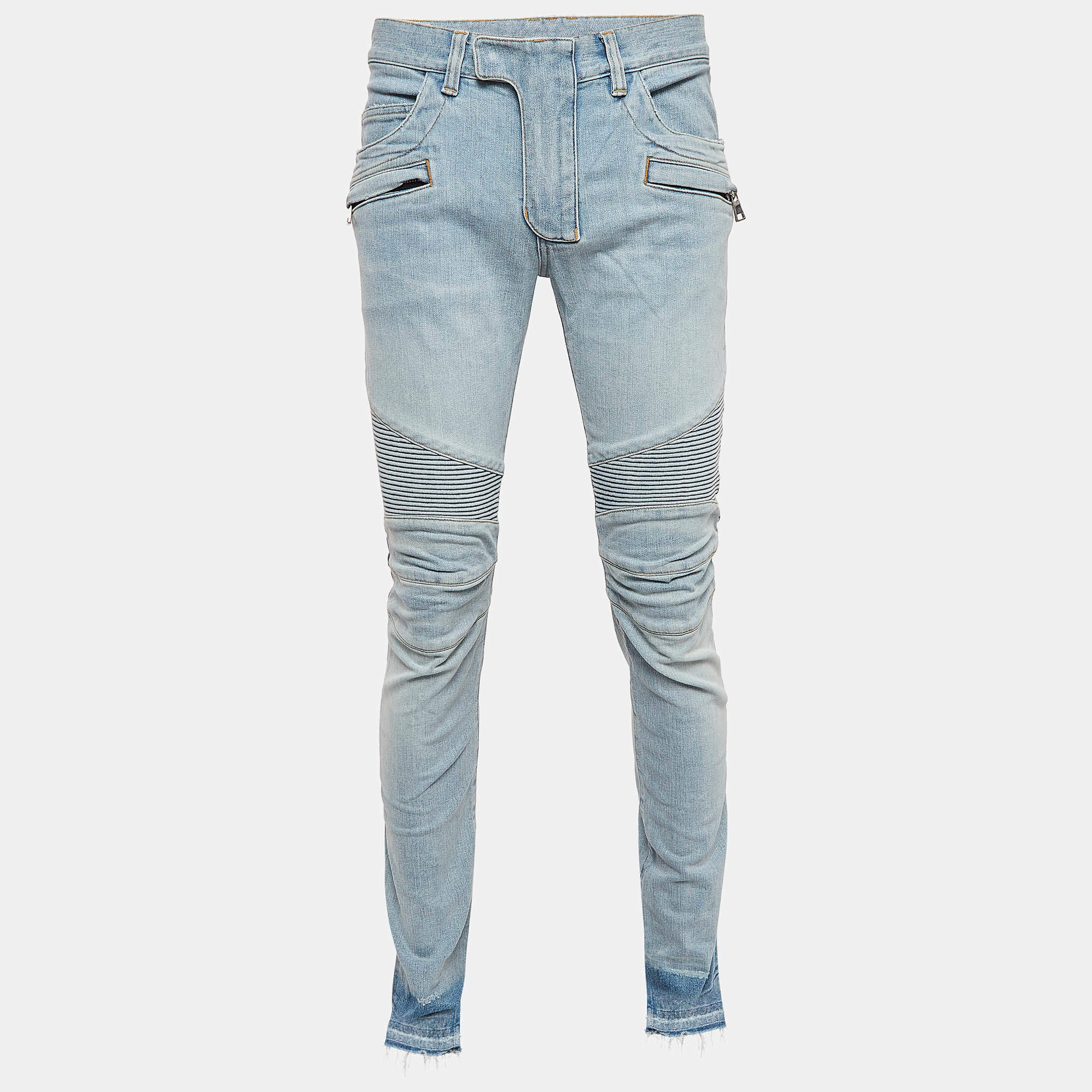 Pre Owned Balmain Blue Washed Denim Skinny Jeans M Waist 32"