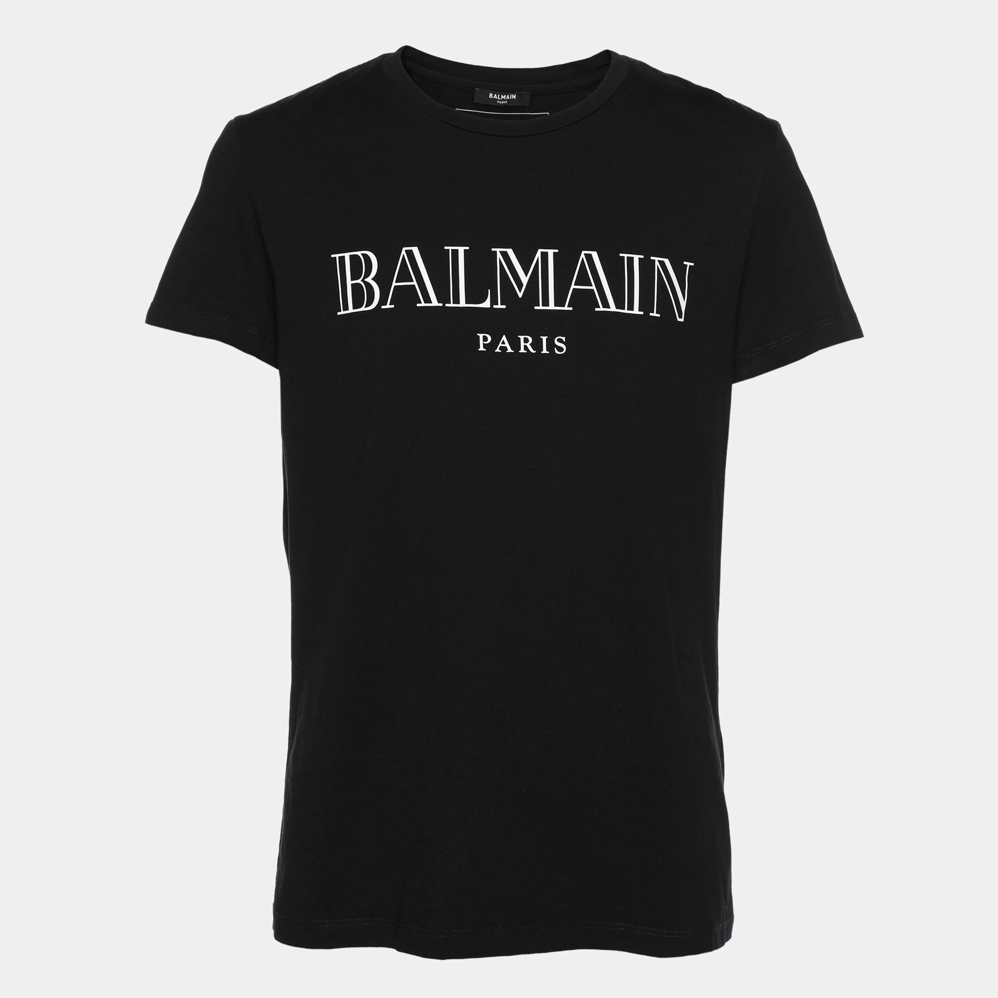 Balmain Black Cotton Printed Logon Short Sleeves T-Shirt M