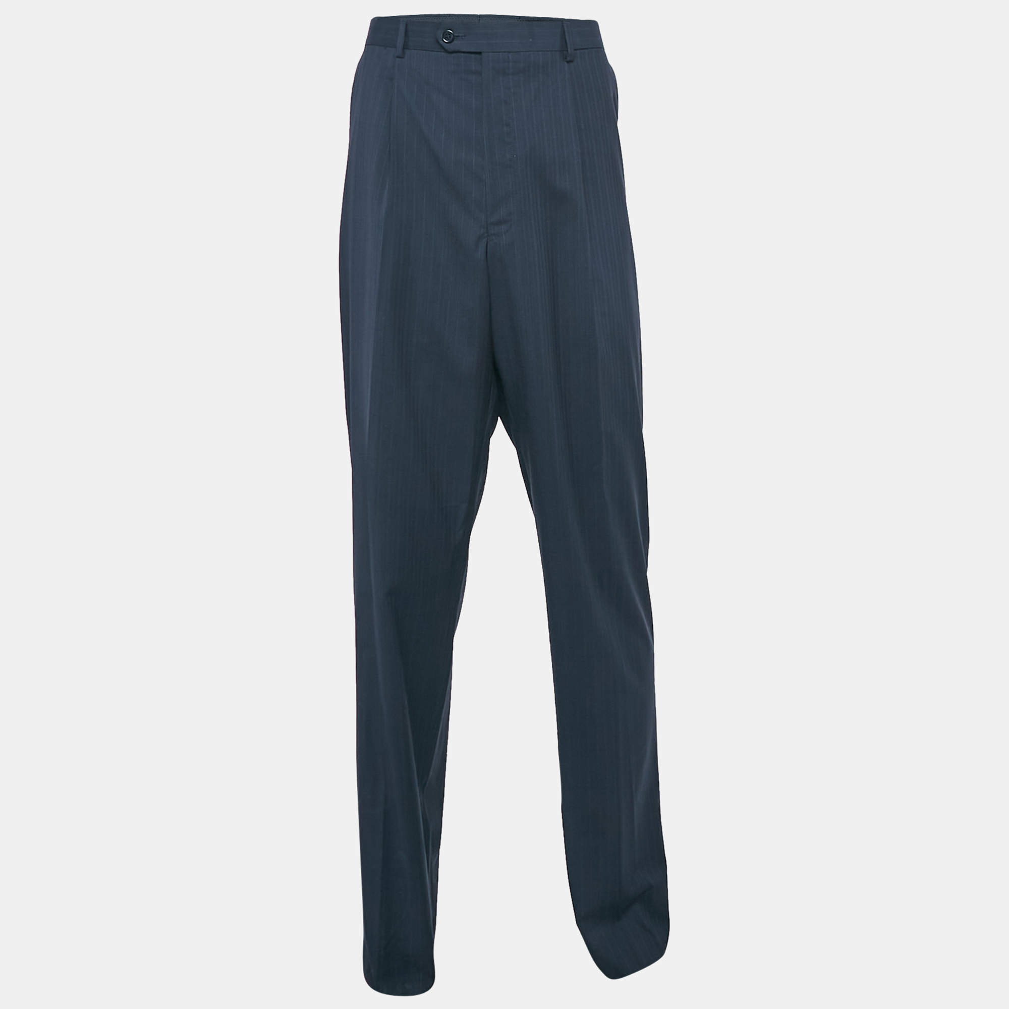 Balmain Navy Blue Pinstripe Wool Blend Tailored Trousers 4XL
