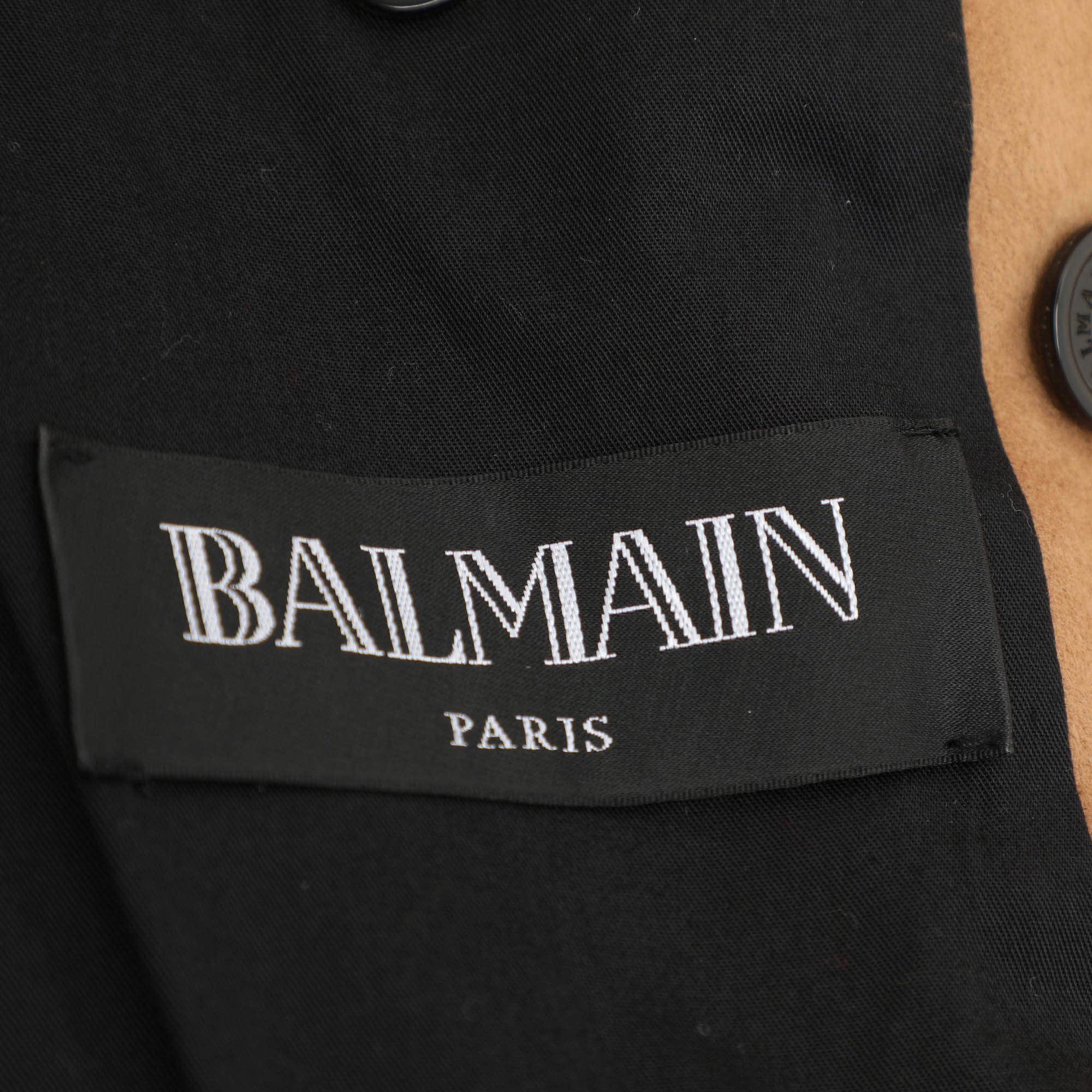 Balmain Beige Wool Blend Double Breasted Long Coat Balmain TLC