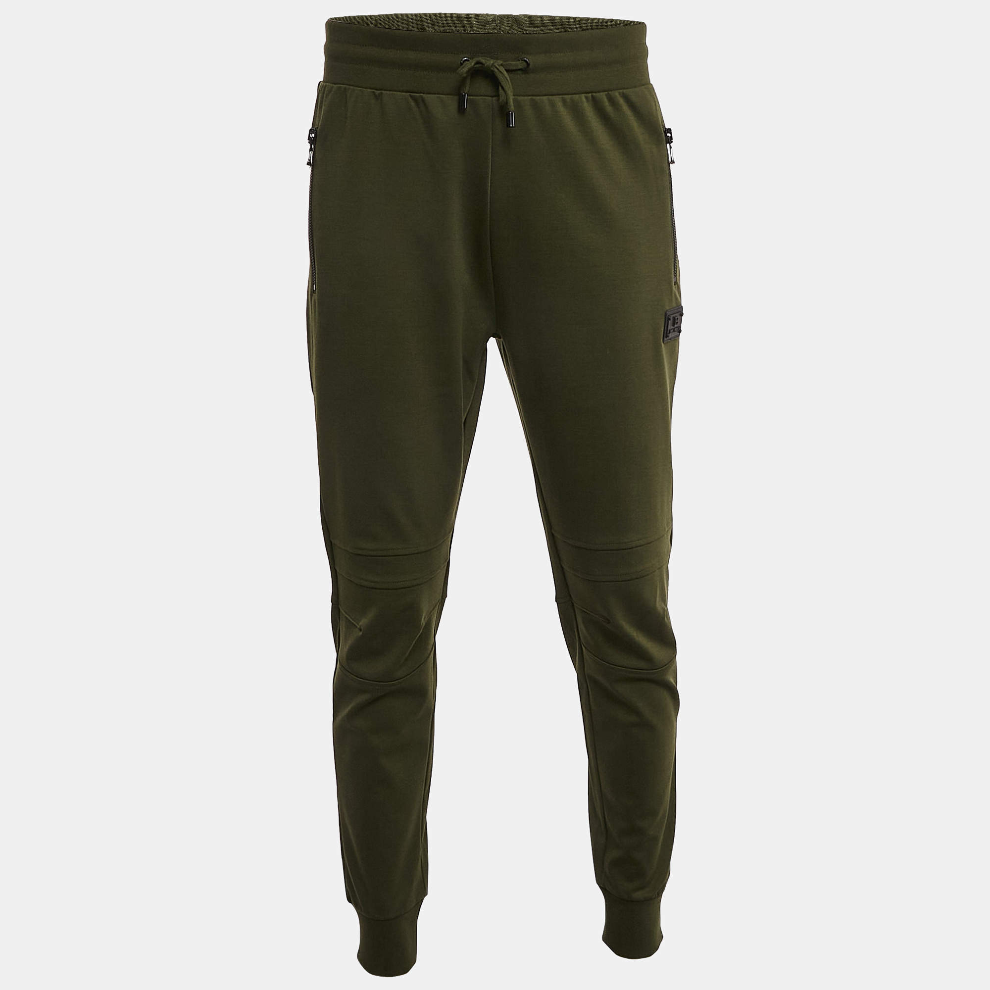 Balmain Green Jersey Pintuck Detail Track Pants L