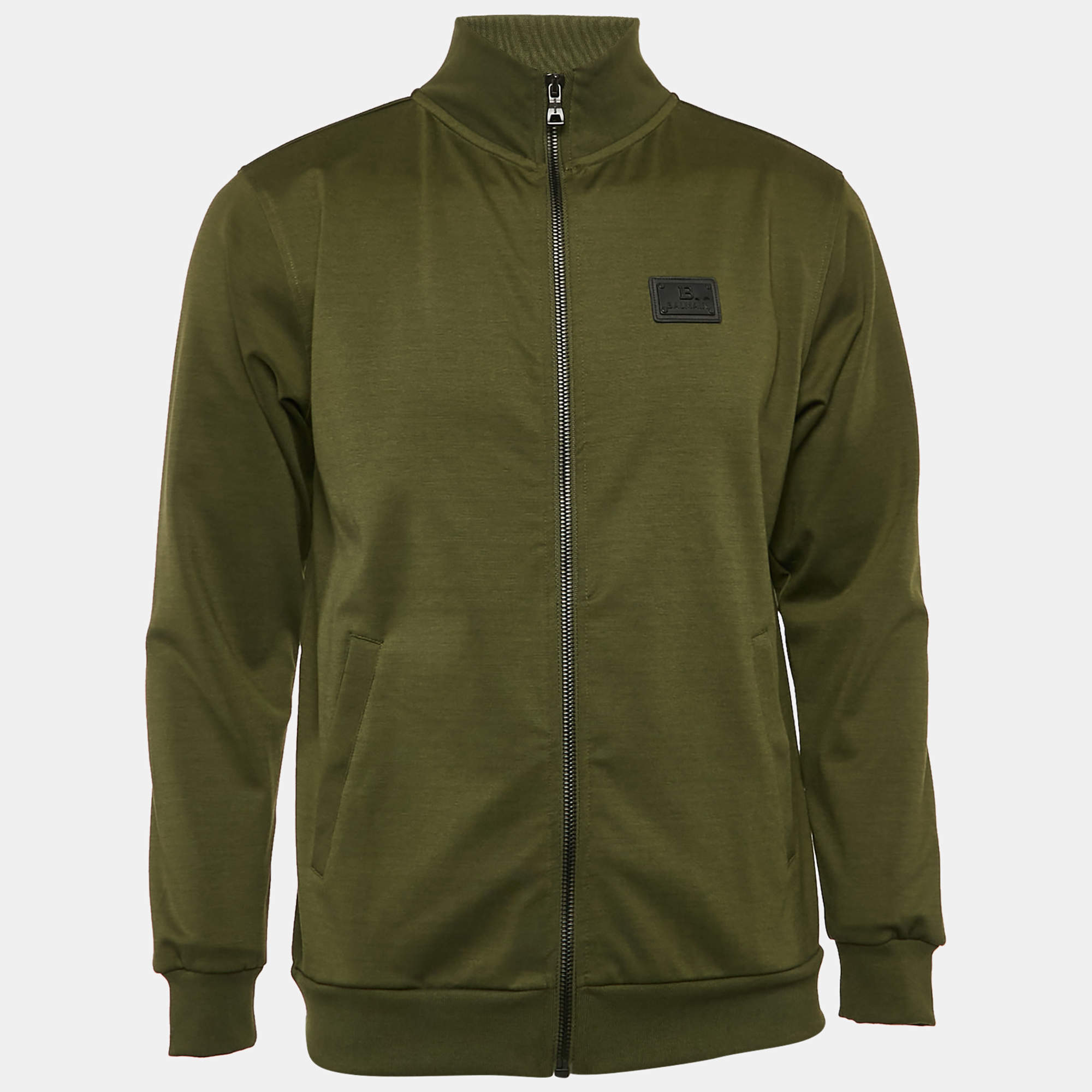 Balmain Green Jersey Zip-Up Sweat Jacket  M