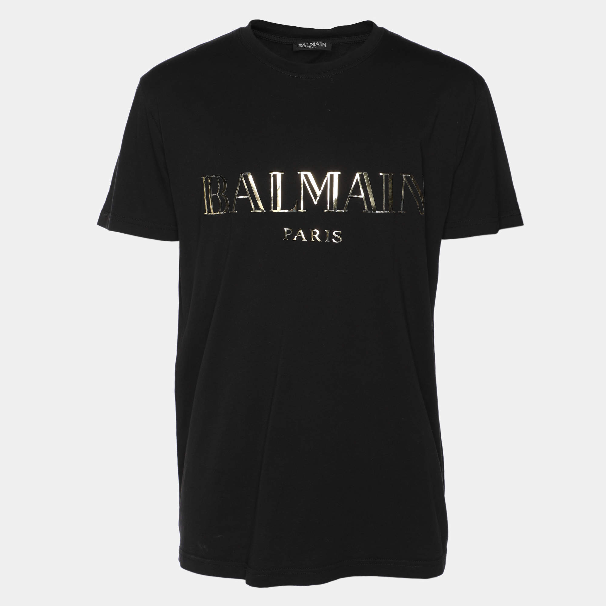 Pre Owned Balmain Black Cotton Logo T-Shirts L