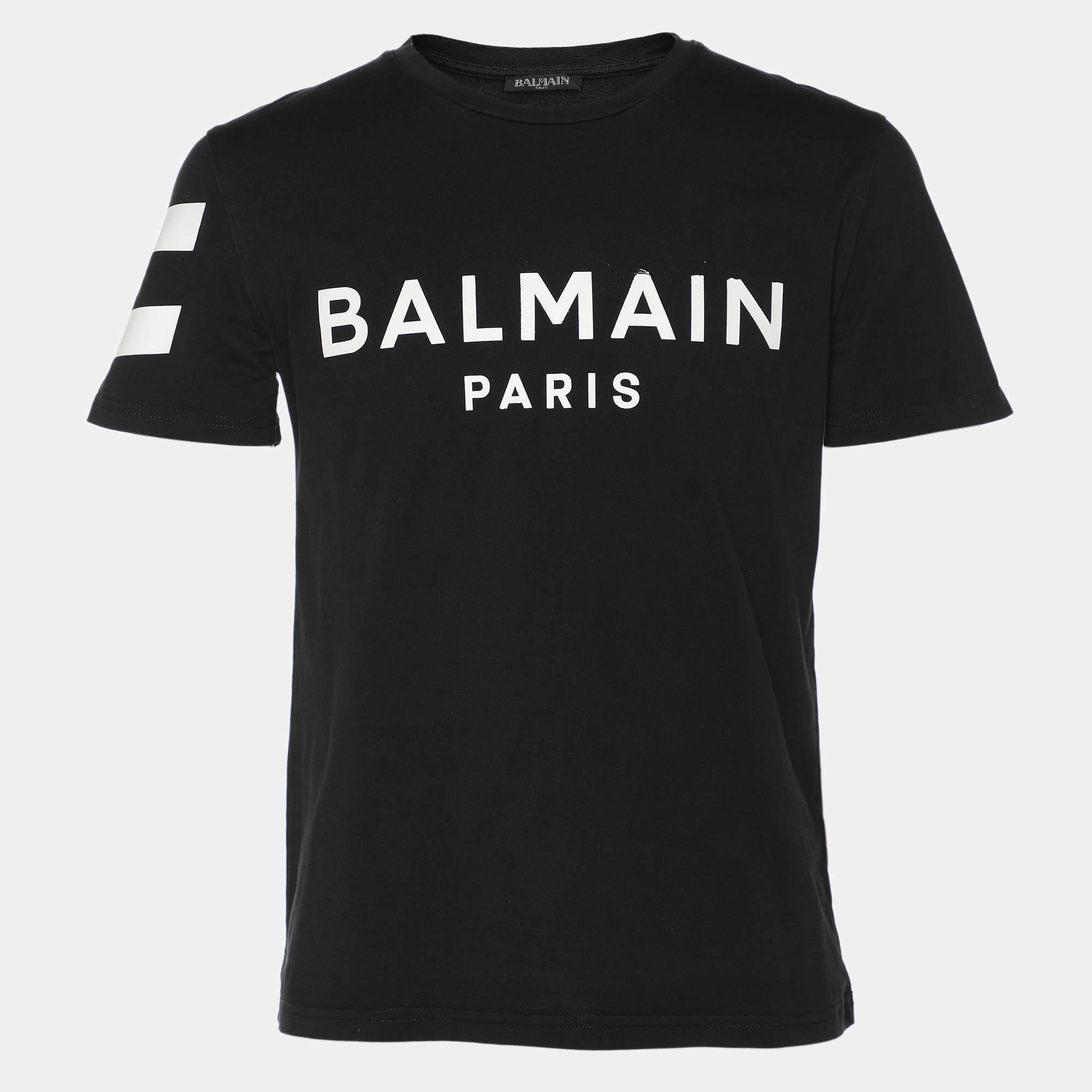 Pre Owned Balmain Black Cotton Logo Print T-Shirt S