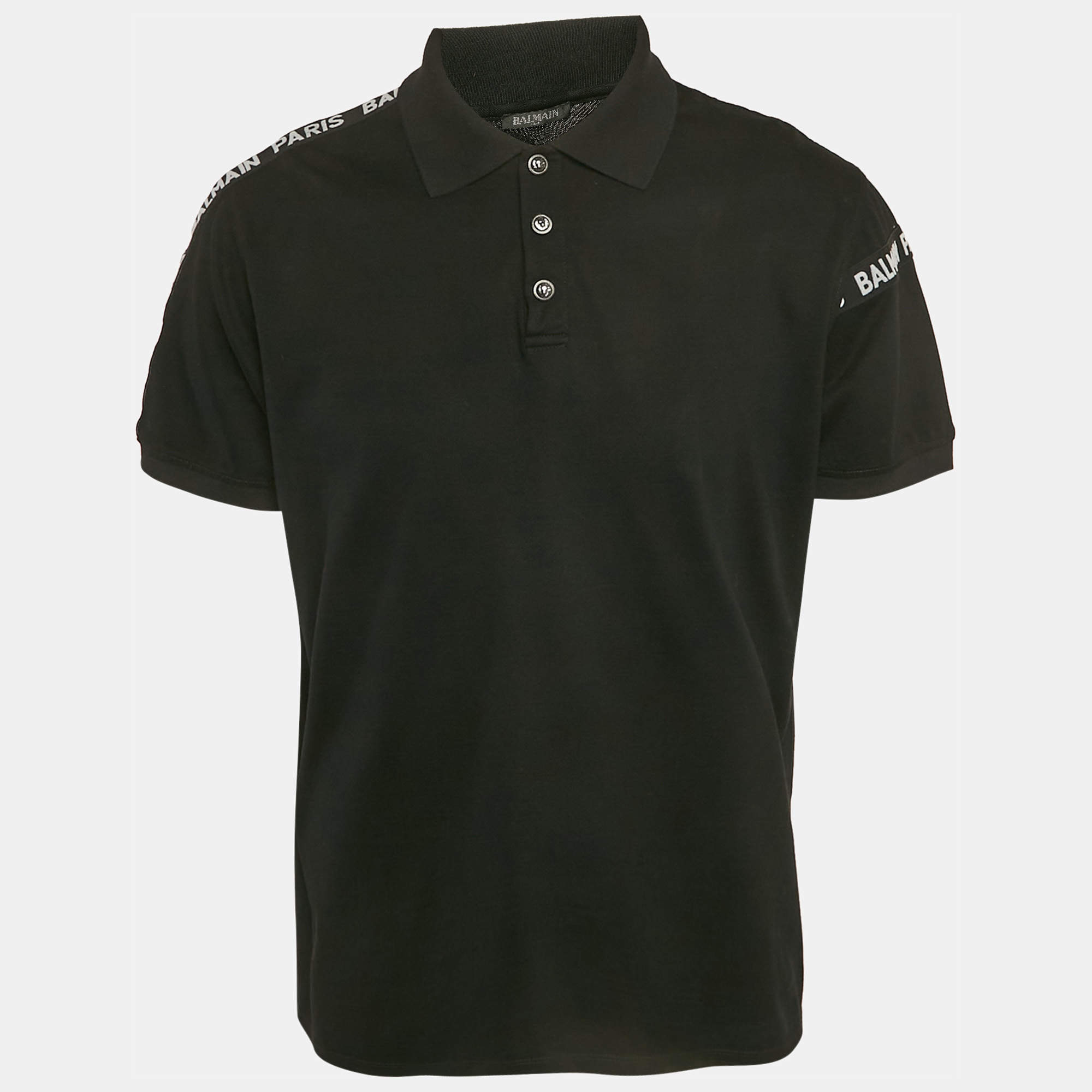 Pre Owned Balmain Black Pique Cotton Polo T-Shirt XL